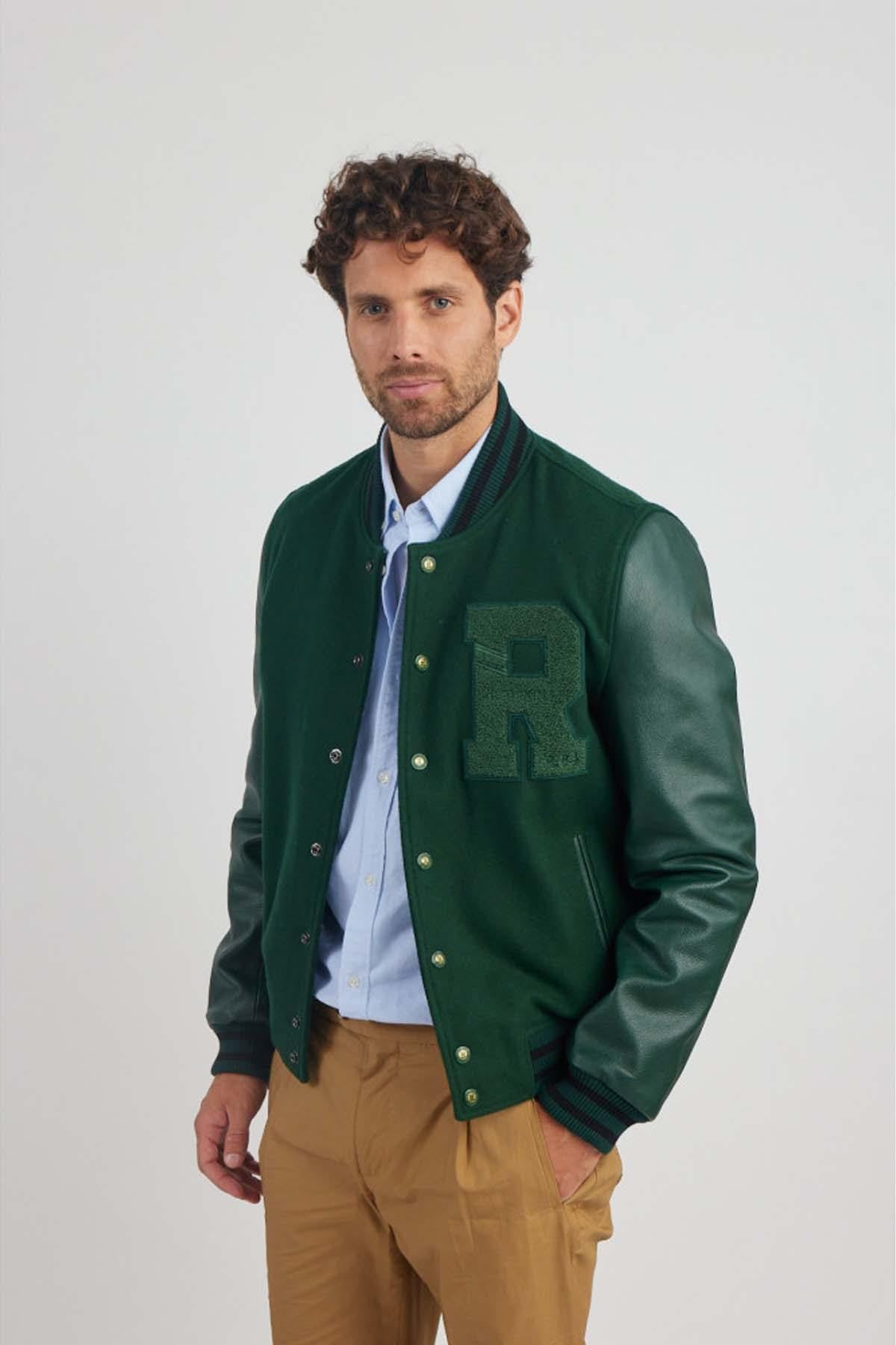 Green bi-material varsity teddy - Image n°6