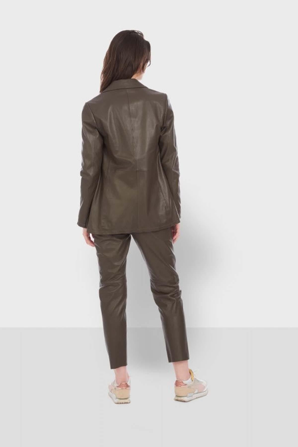 Women's brown leather blazer - Image n°2