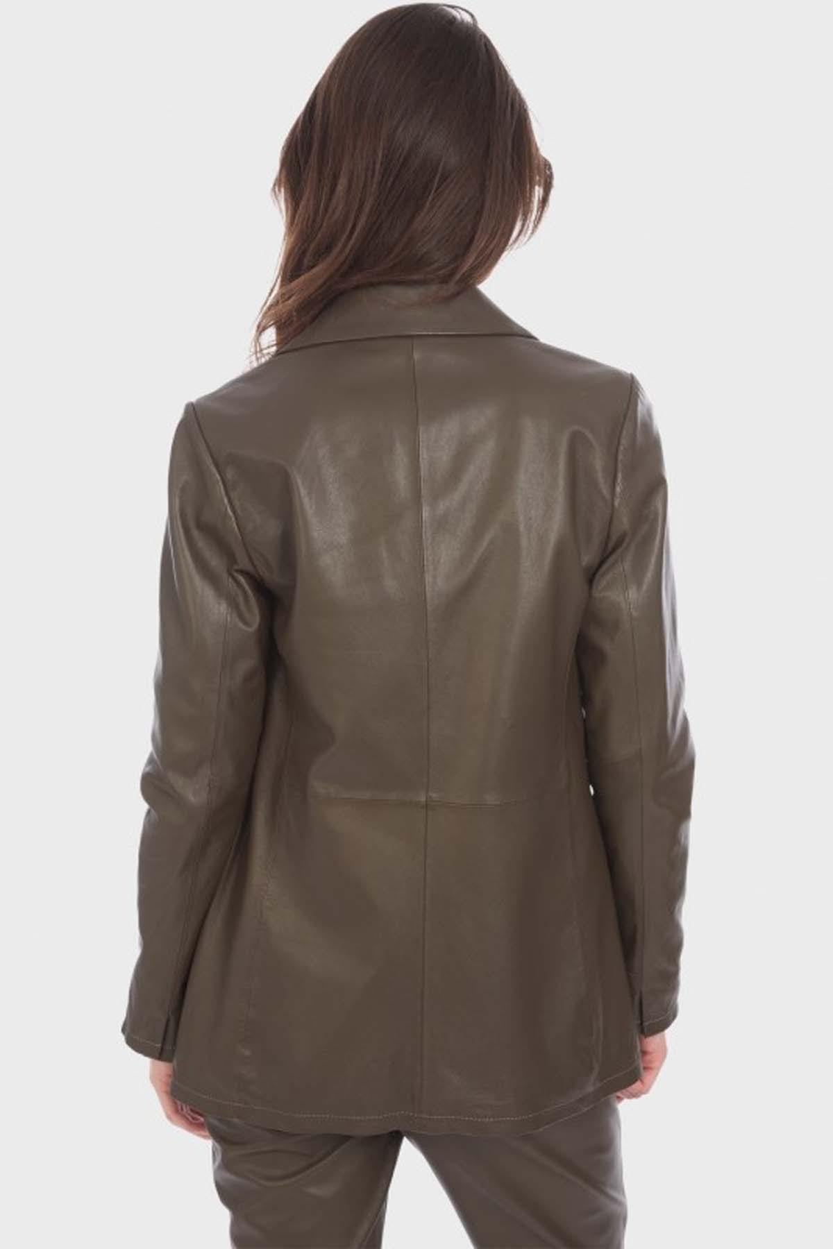 Women's brown leather blazer - Image n°3