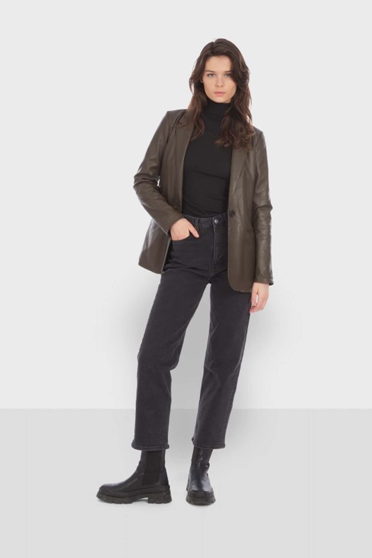 Women's brown leather blazer - Image n°4