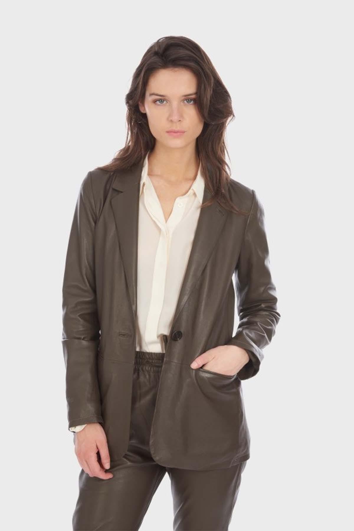 Women's brown leather blazer - Image n°5