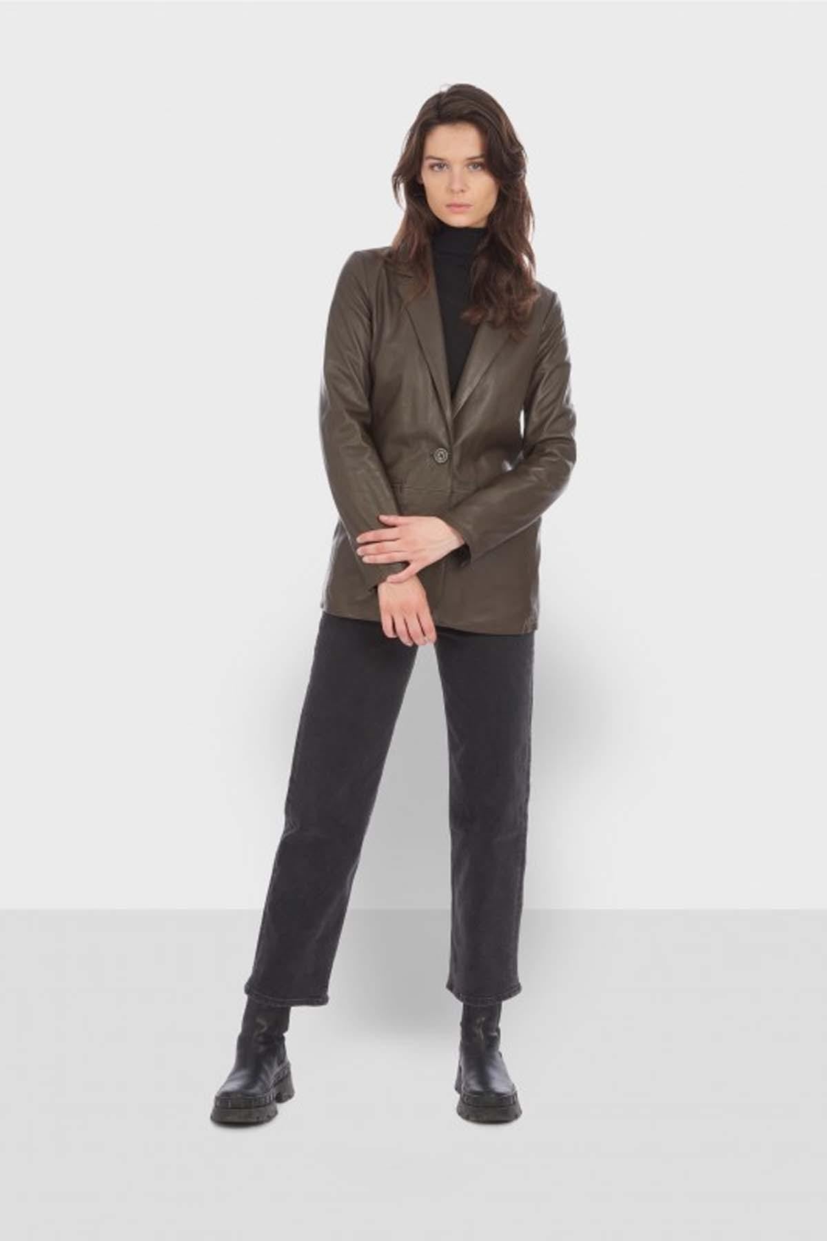 Women's brown leather blazer - Image n°6