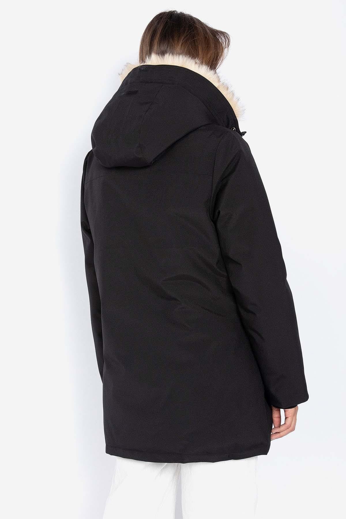 Women's black parka with detachable fur-lined hood - Image n°2