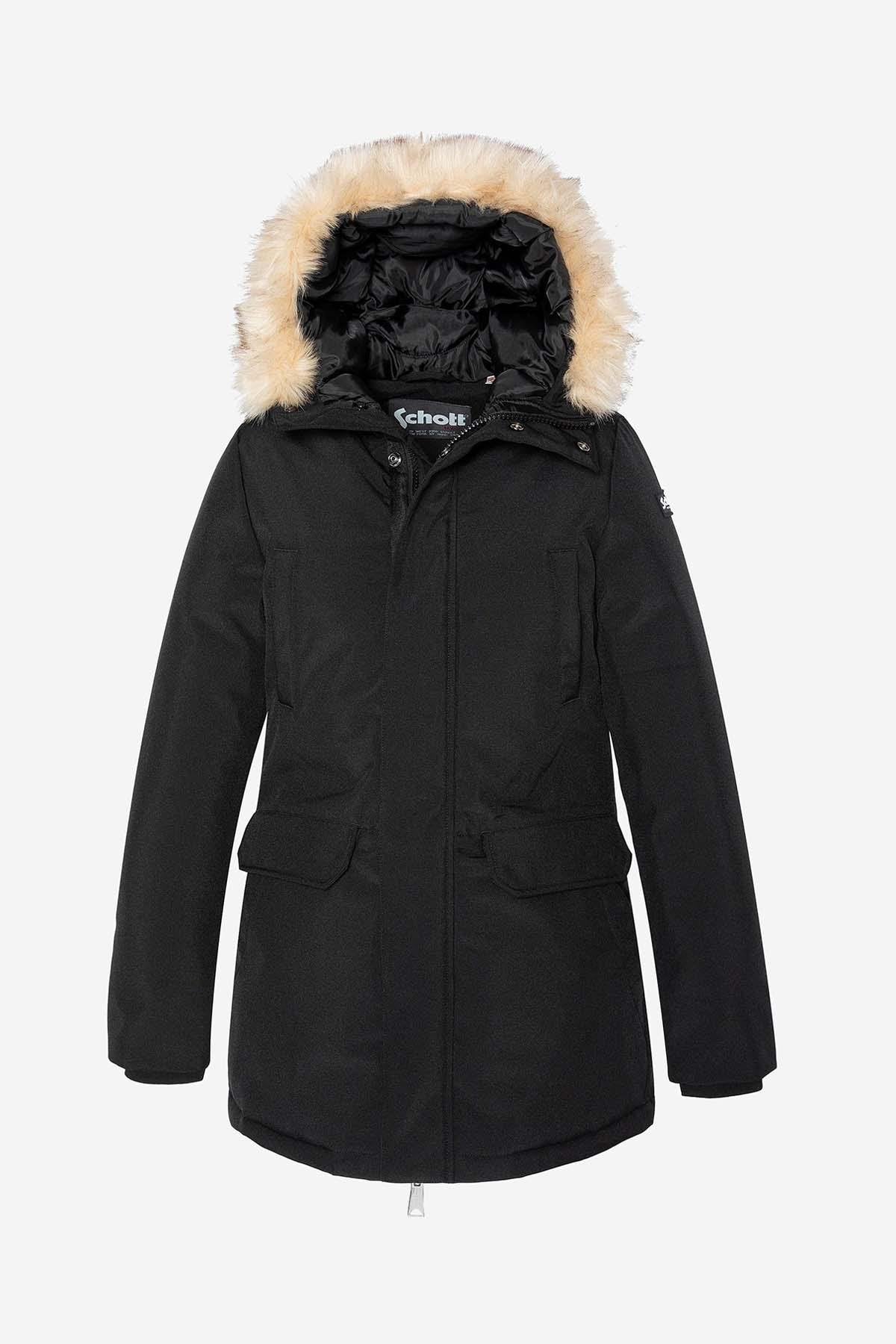 Women's black parka with detachable fur-lined hood - Image n°5