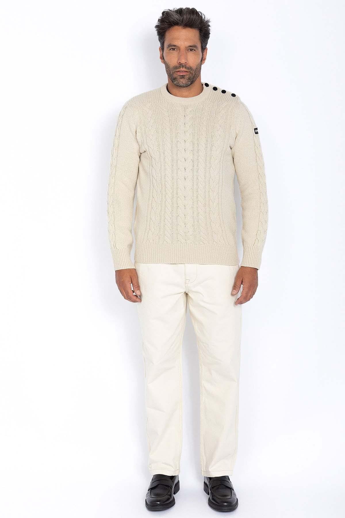 Ecru recycled knit crew neck sweater - Image n°2