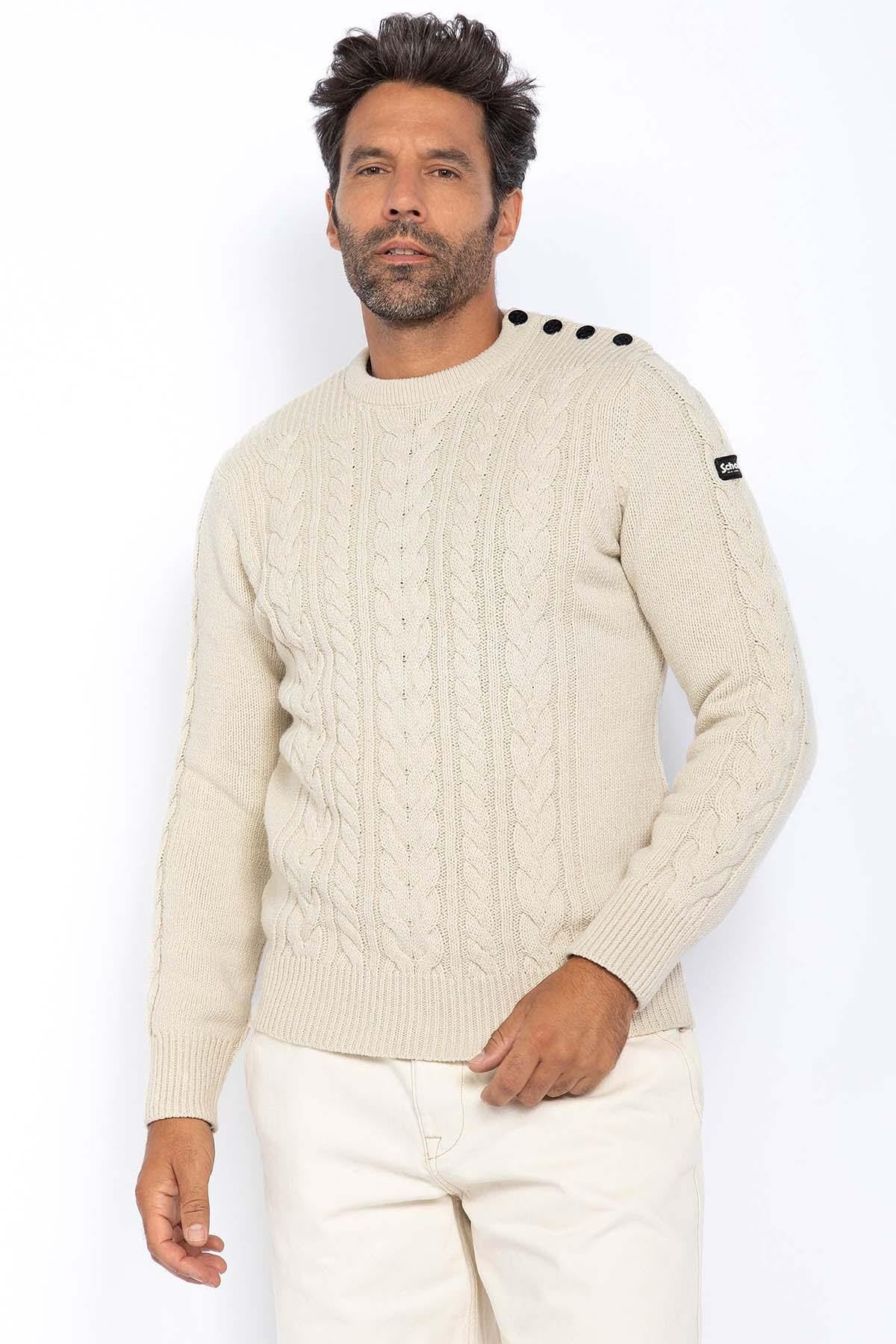 Ecru recycled knit crew neck sweater - Image n°1