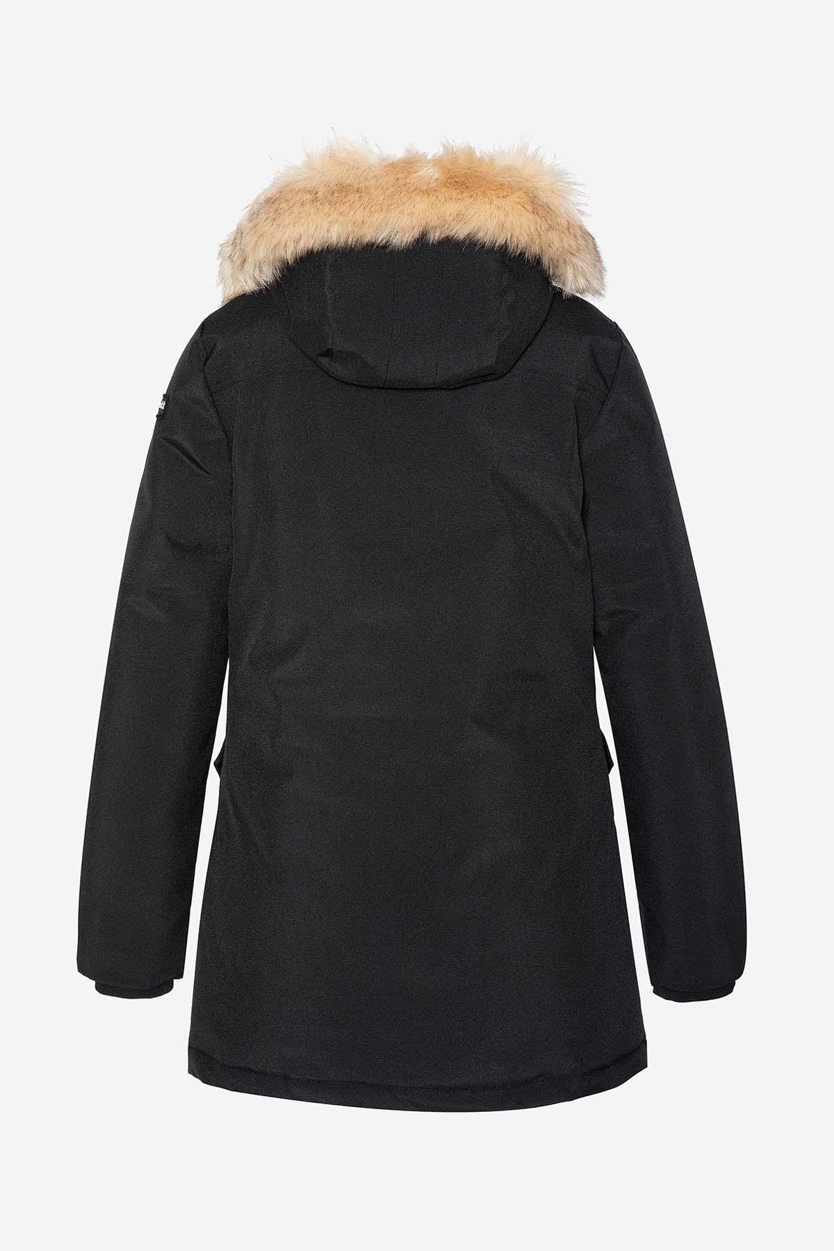 Women's black parka with detachable fur-lined hood - Image n°7