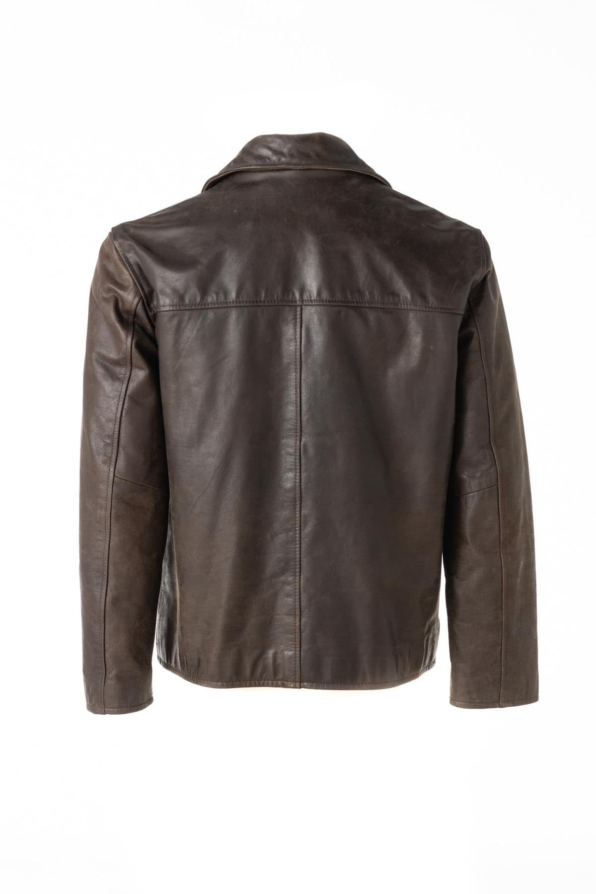 Brown buffalo leather jacket with shirt collar - Image n°2