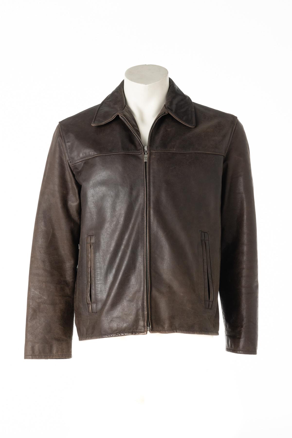 Brown buffalo leather jacket with shirt collar - Image n°1