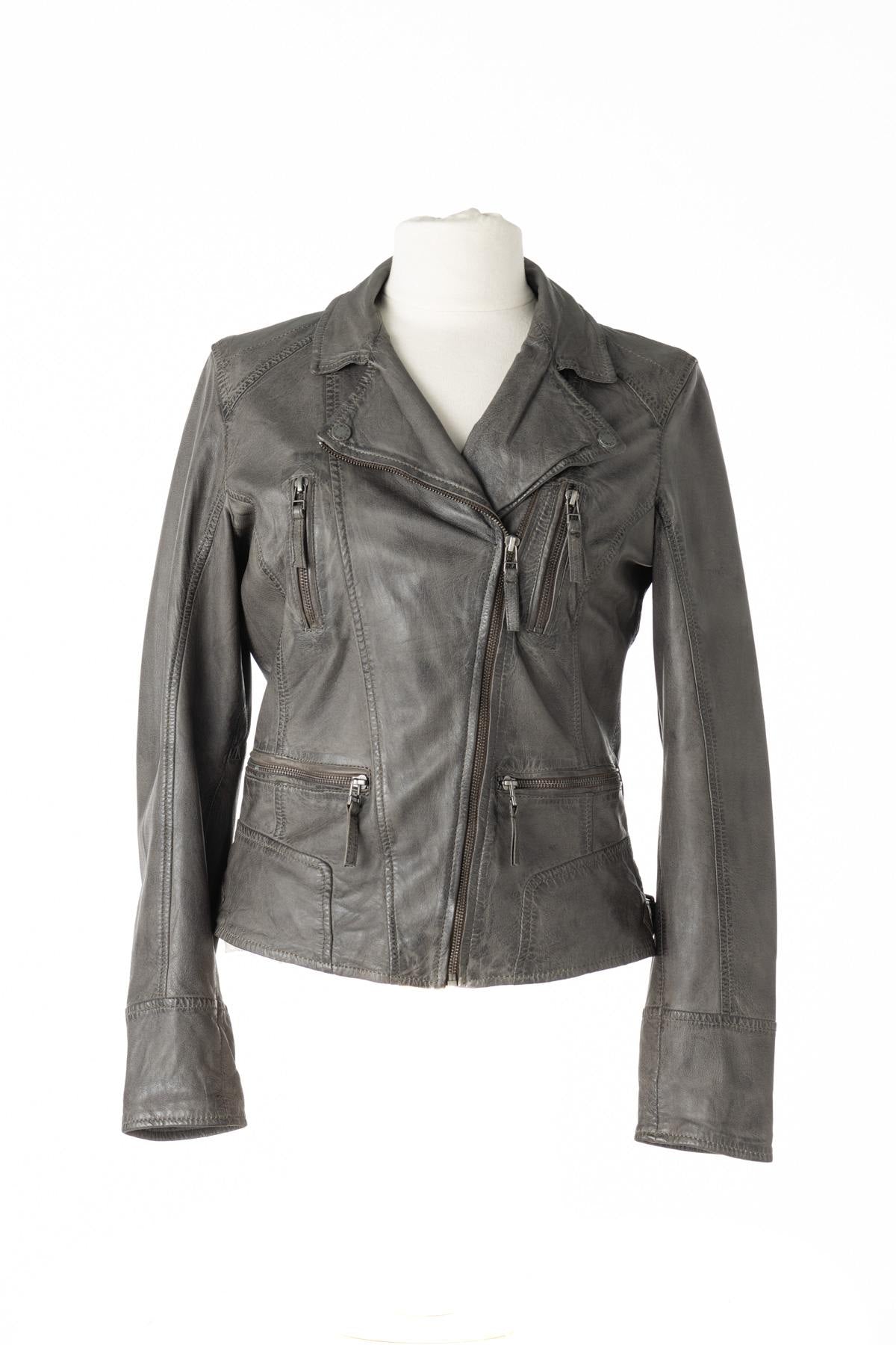 Gray Biker Jacket for Women in Leather - Image n°1