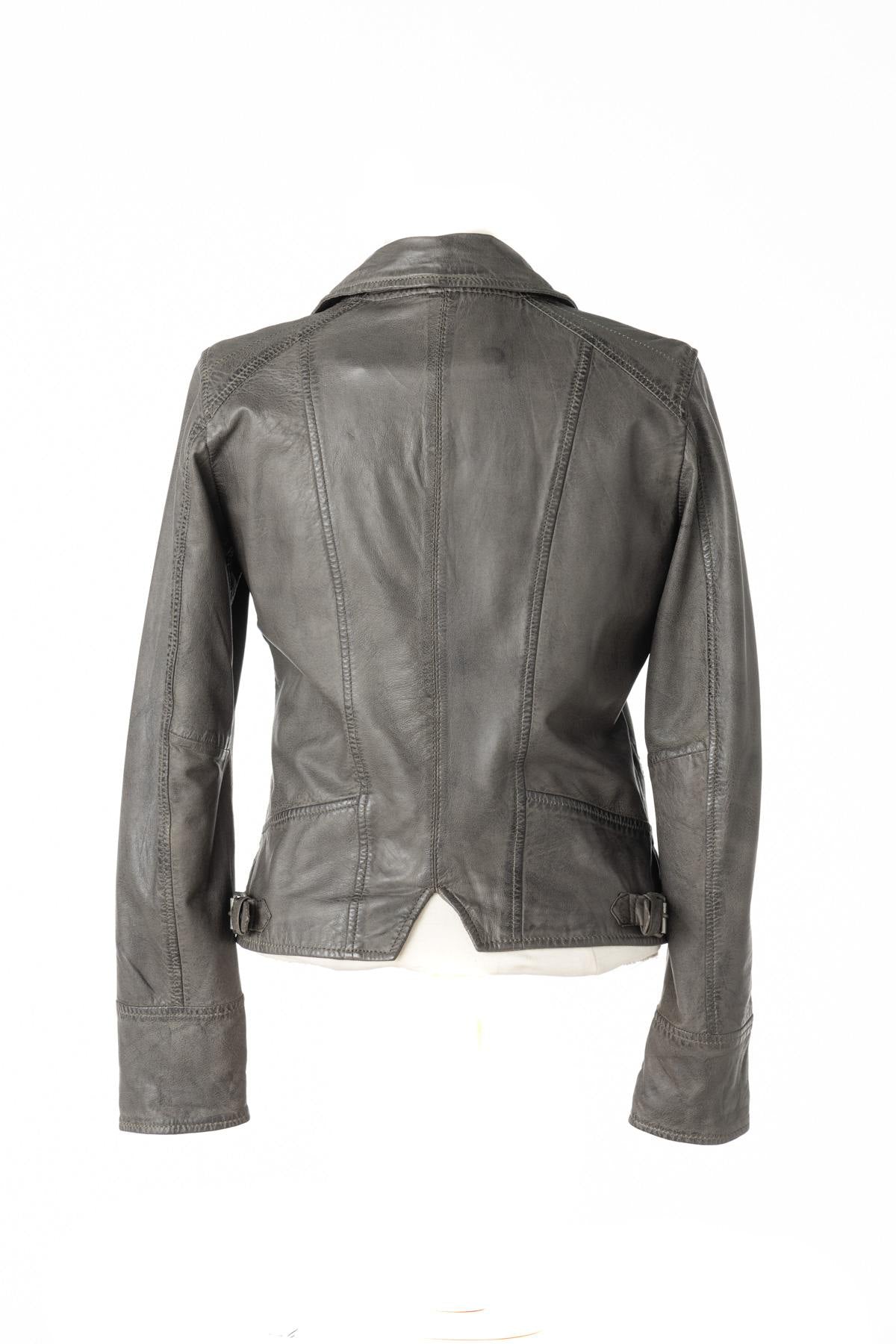 Gray Biker Jacket for Women in Leather - Image n°2