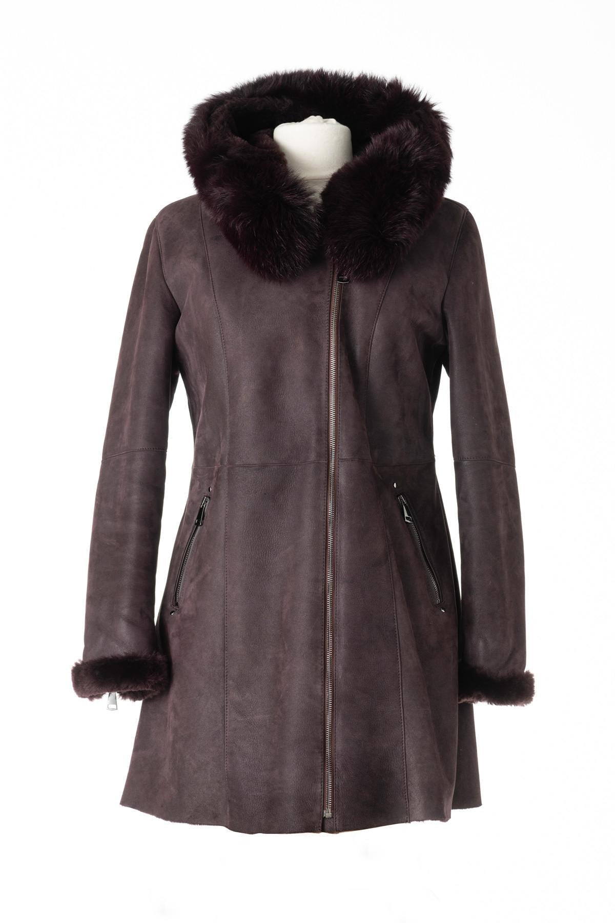 Burgundy shearling coat VINT00082 - Image n°1