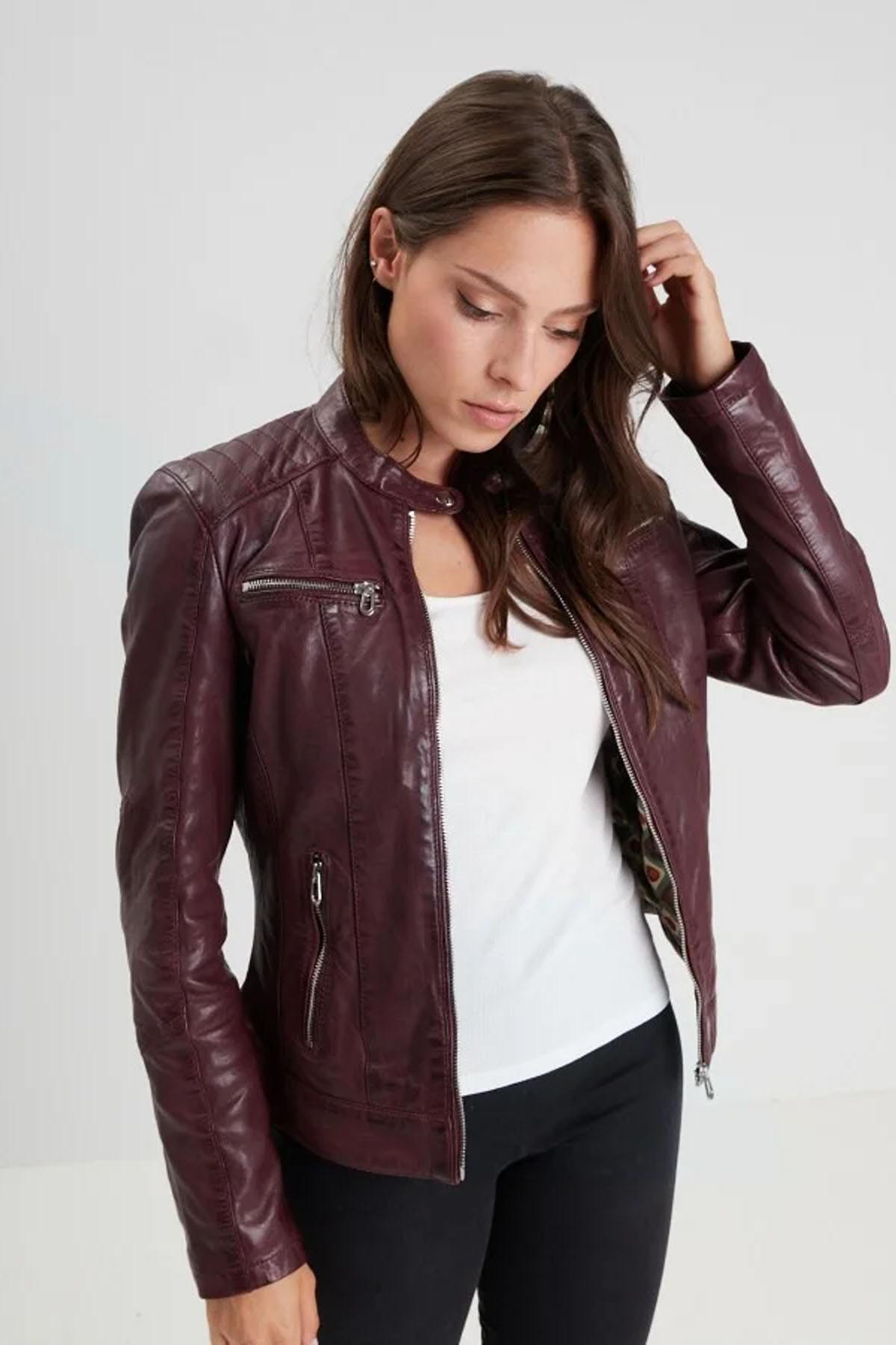 Burgundy vegetable-tanned leather jacket - Image n°1