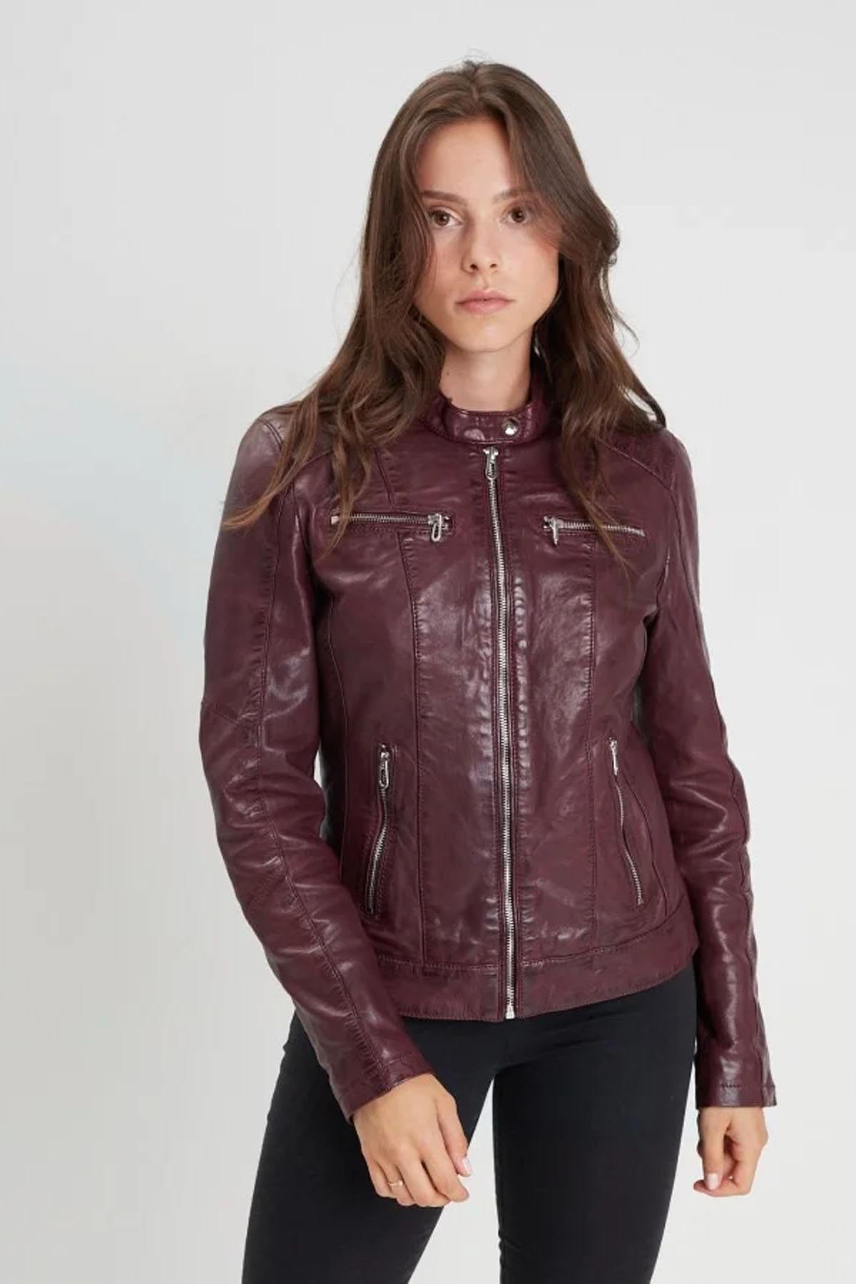 Burgundy vegetable-tanned leather jacket - Image n°2