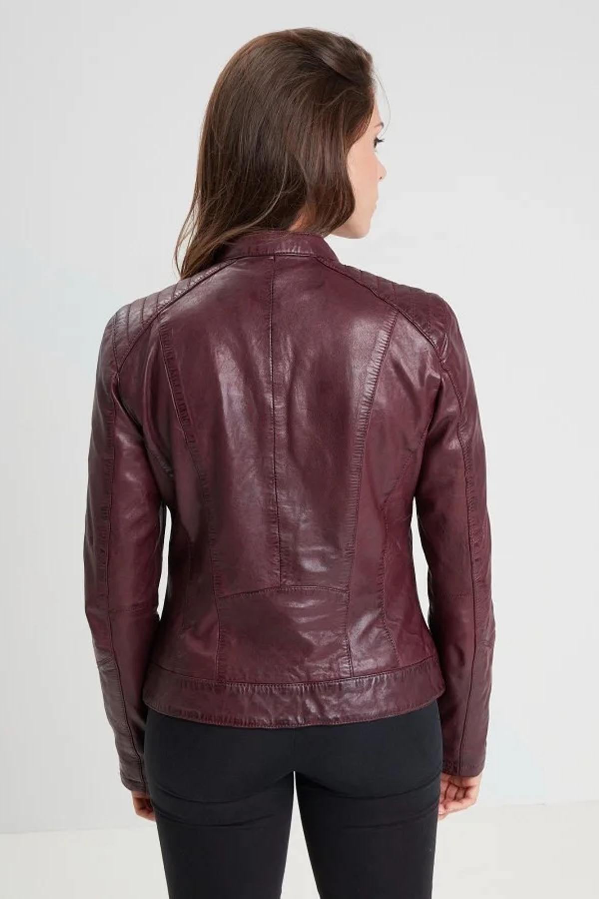 Burgundy vegetable-tanned leather jacket - Image n°3