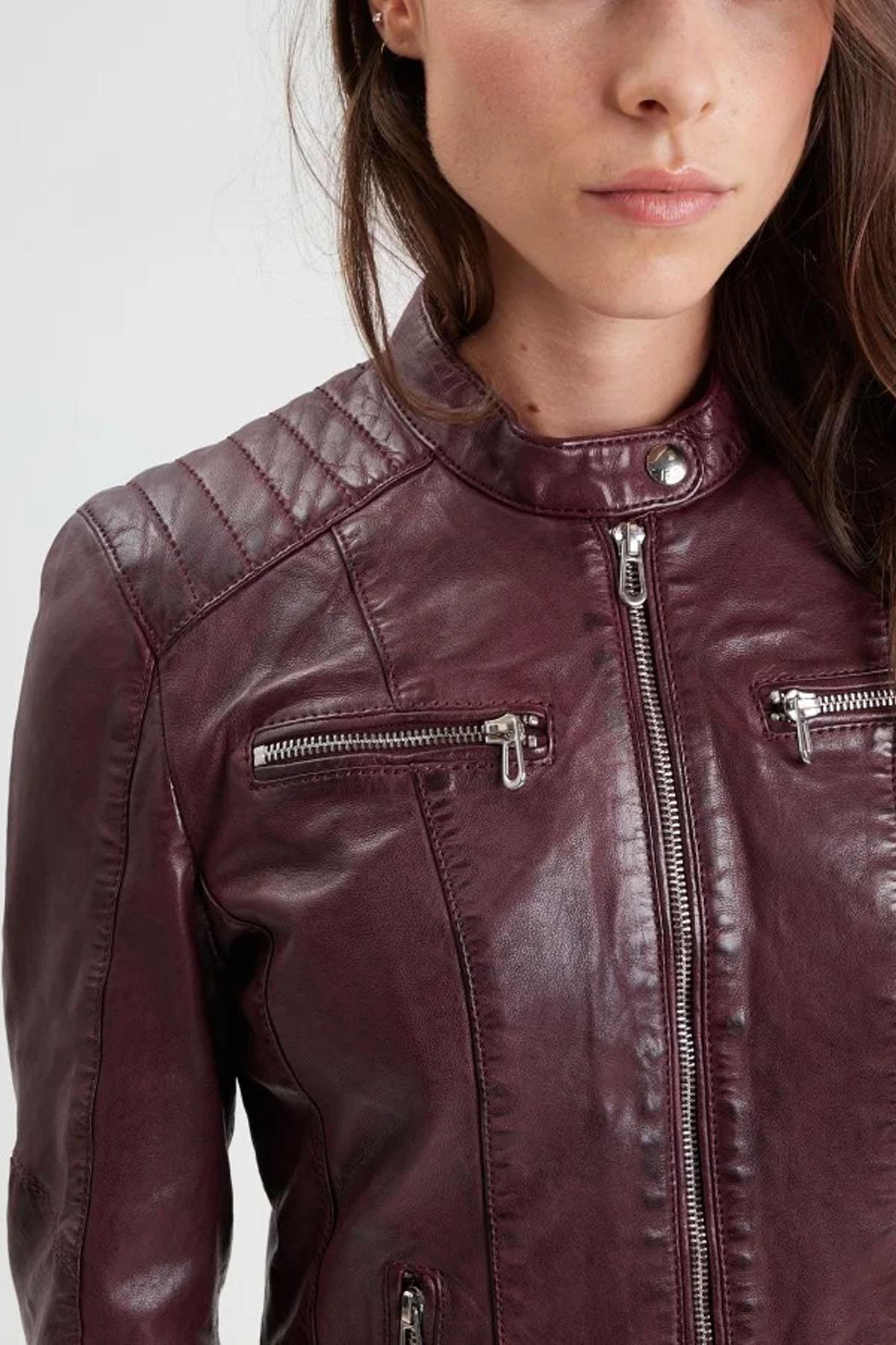 Burgundy vegetable-tanned leather jacket - Image n°4