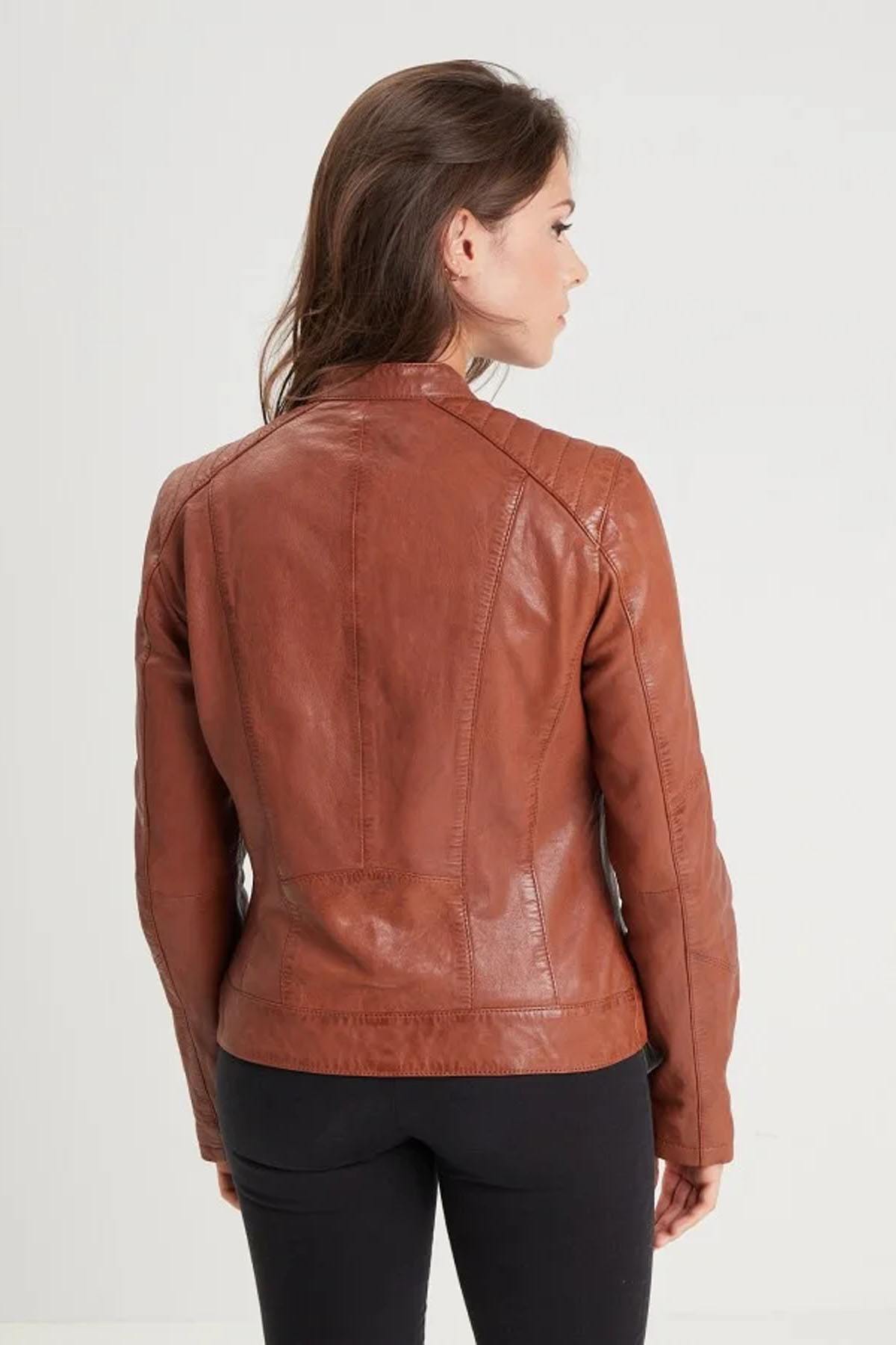 Women's cognac leather jacket - Image n°3