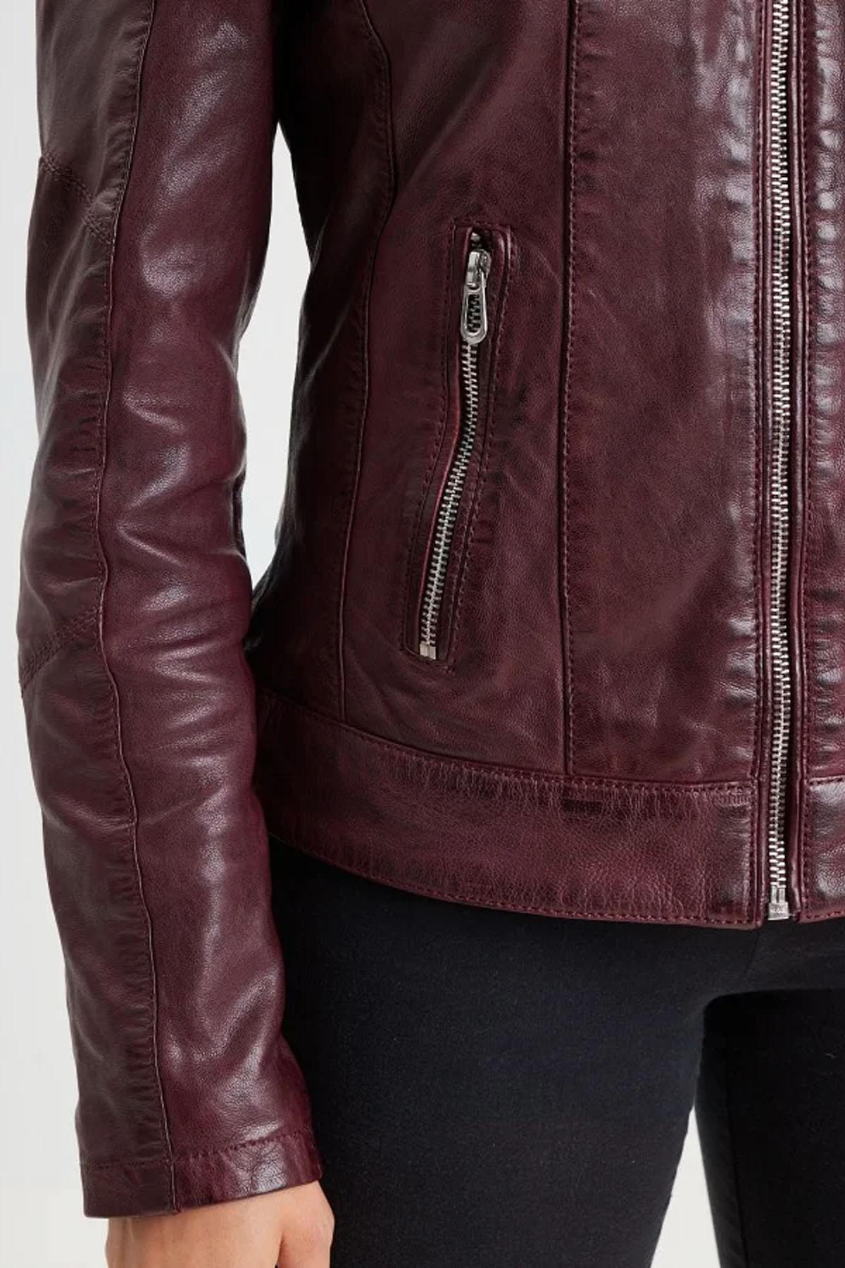 Burgundy vegetable-tanned leather jacket - Image n°5