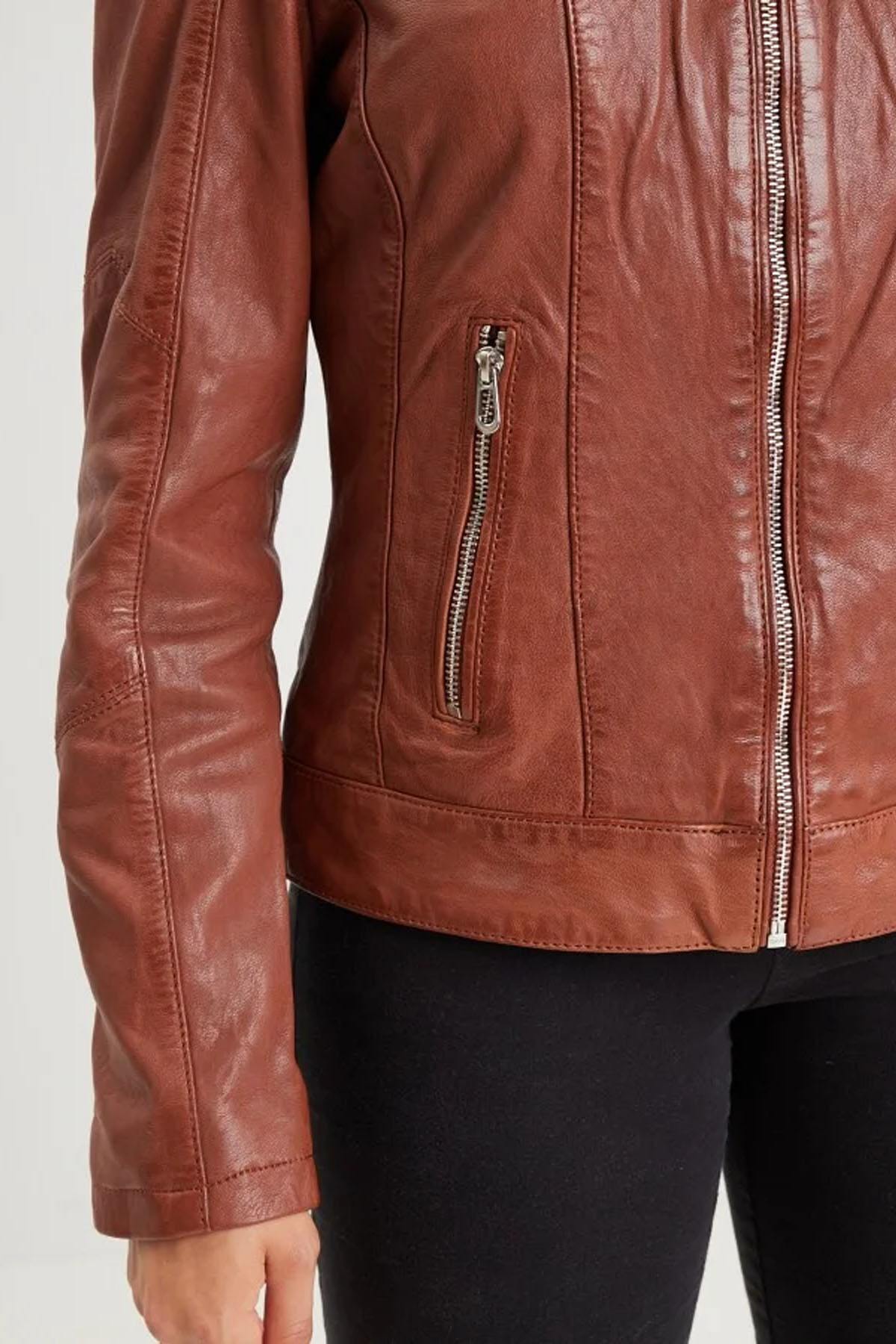 Women's cognac leather jacket - Image n°5