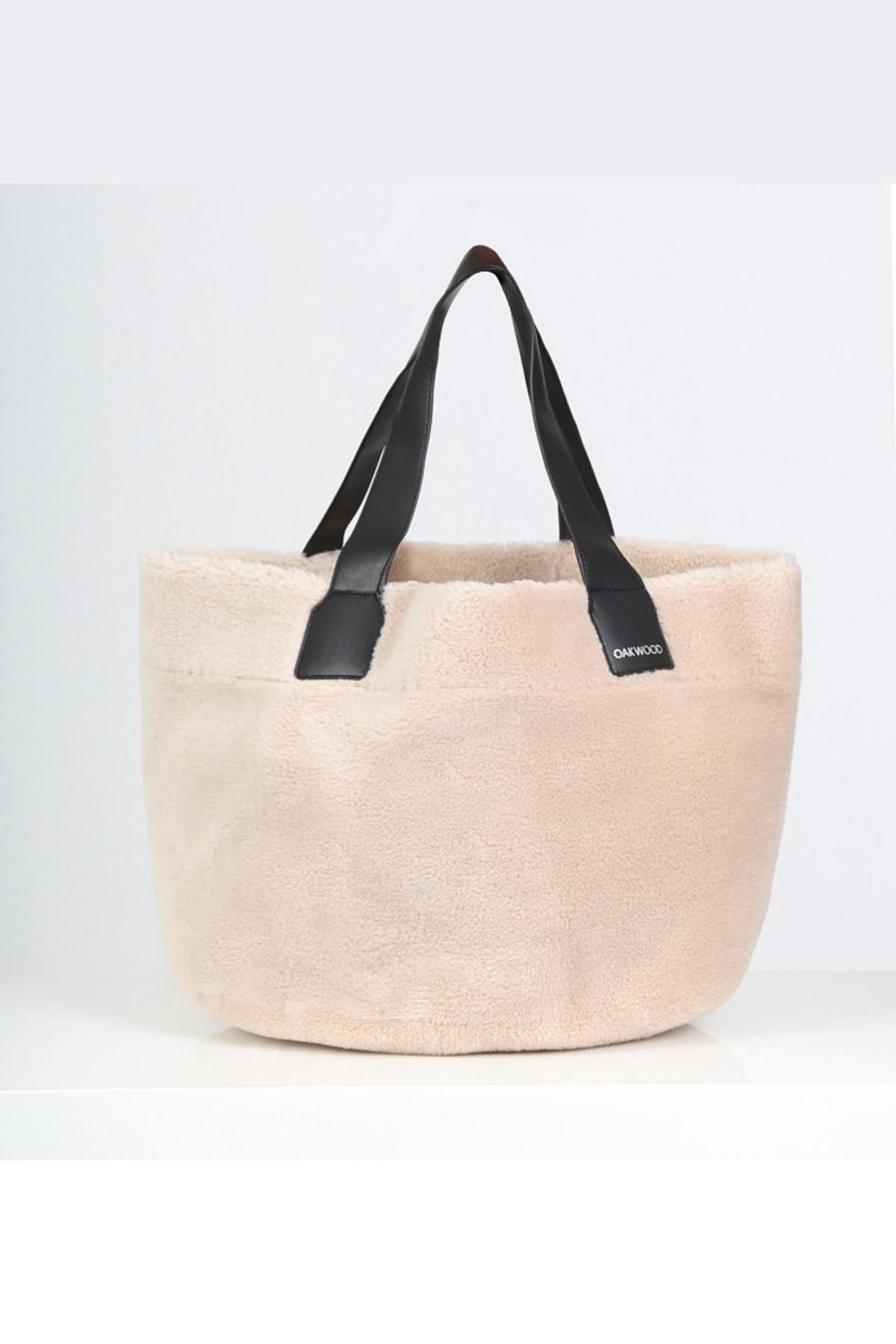 Reversible totebag type bag in wool and faux leather - Image n°1