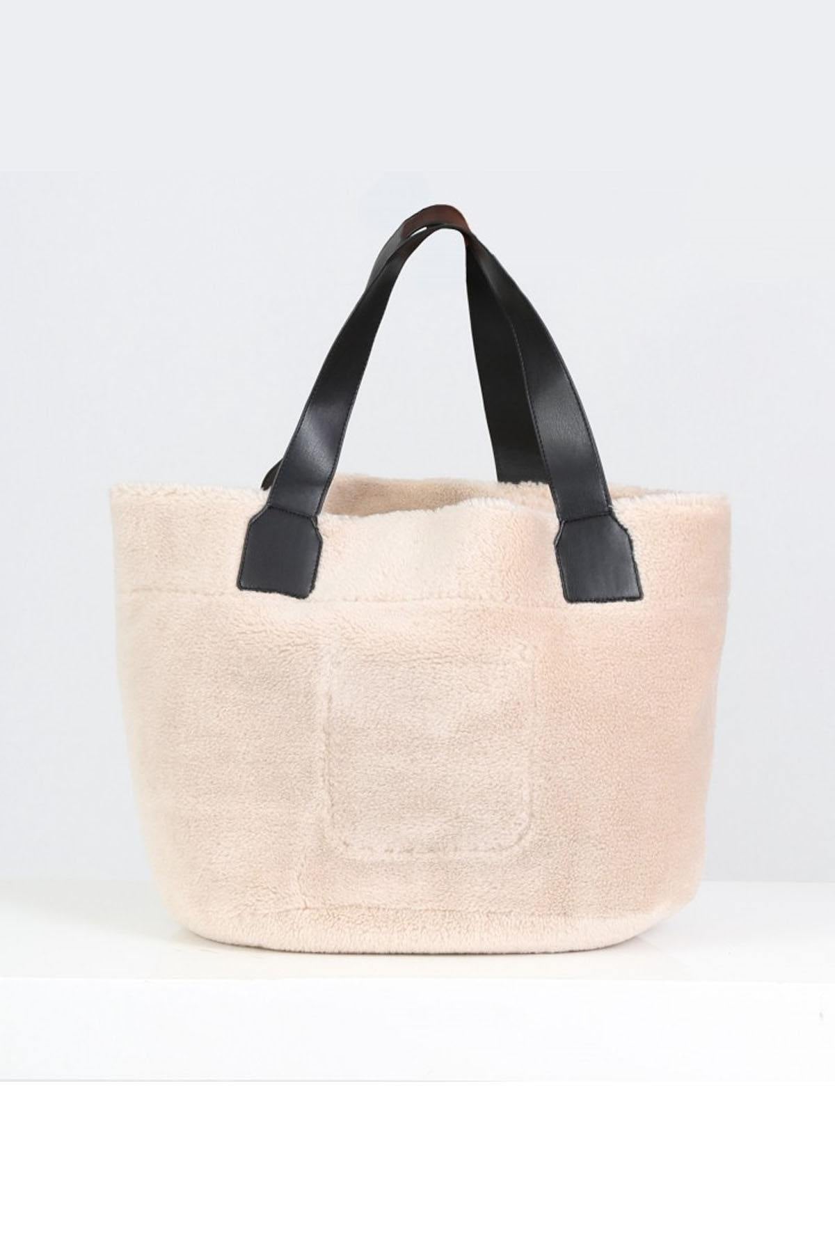 Reversible totebag type bag in wool and faux leather - Image n°3