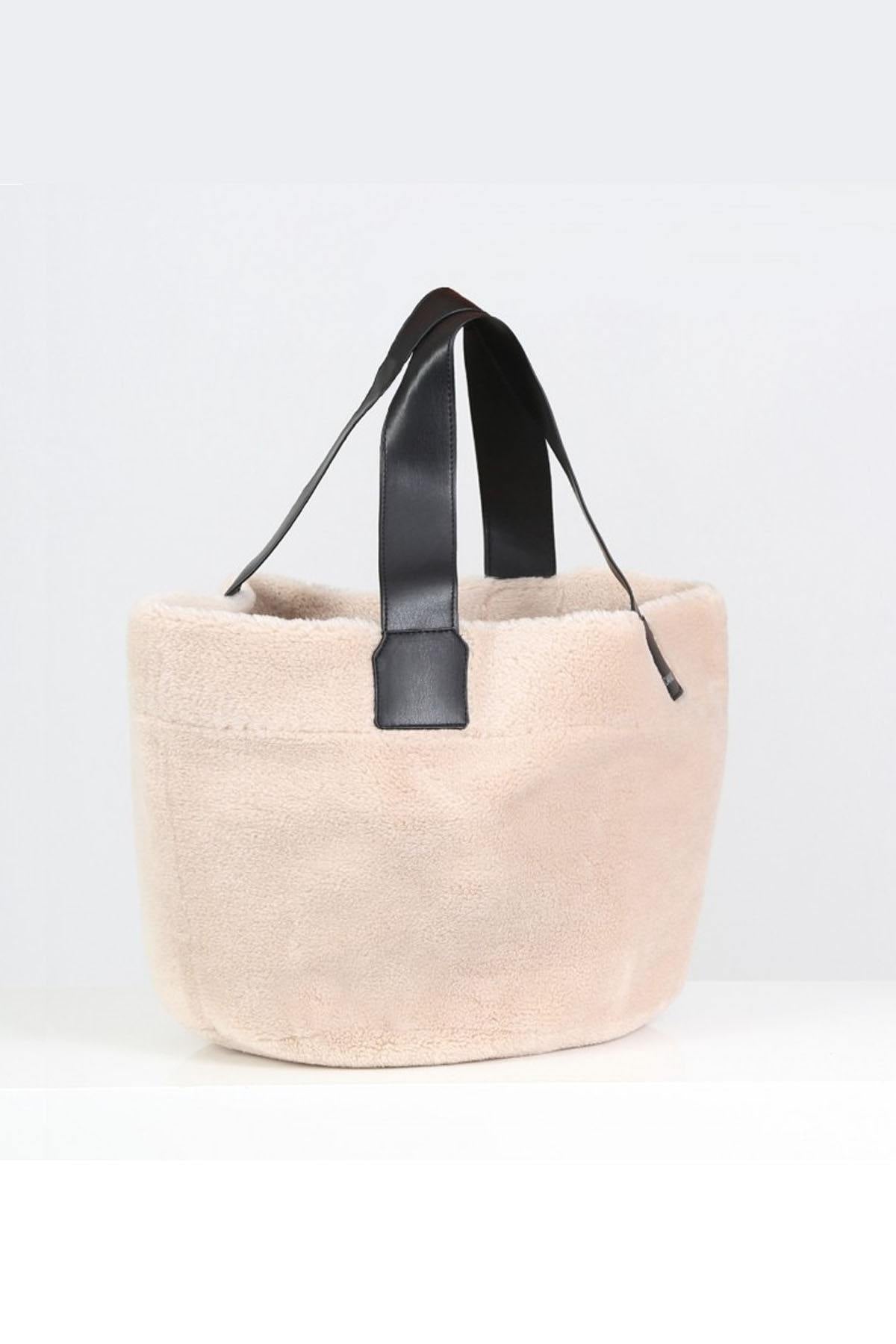 Reversible totebag type bag in wool and faux leather - Image n°4