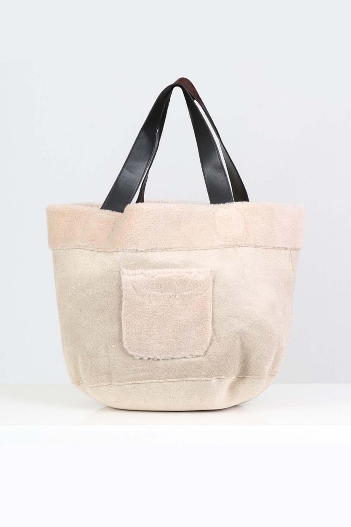 Reversible totebag type bag in wool and faux leather - Image n°2