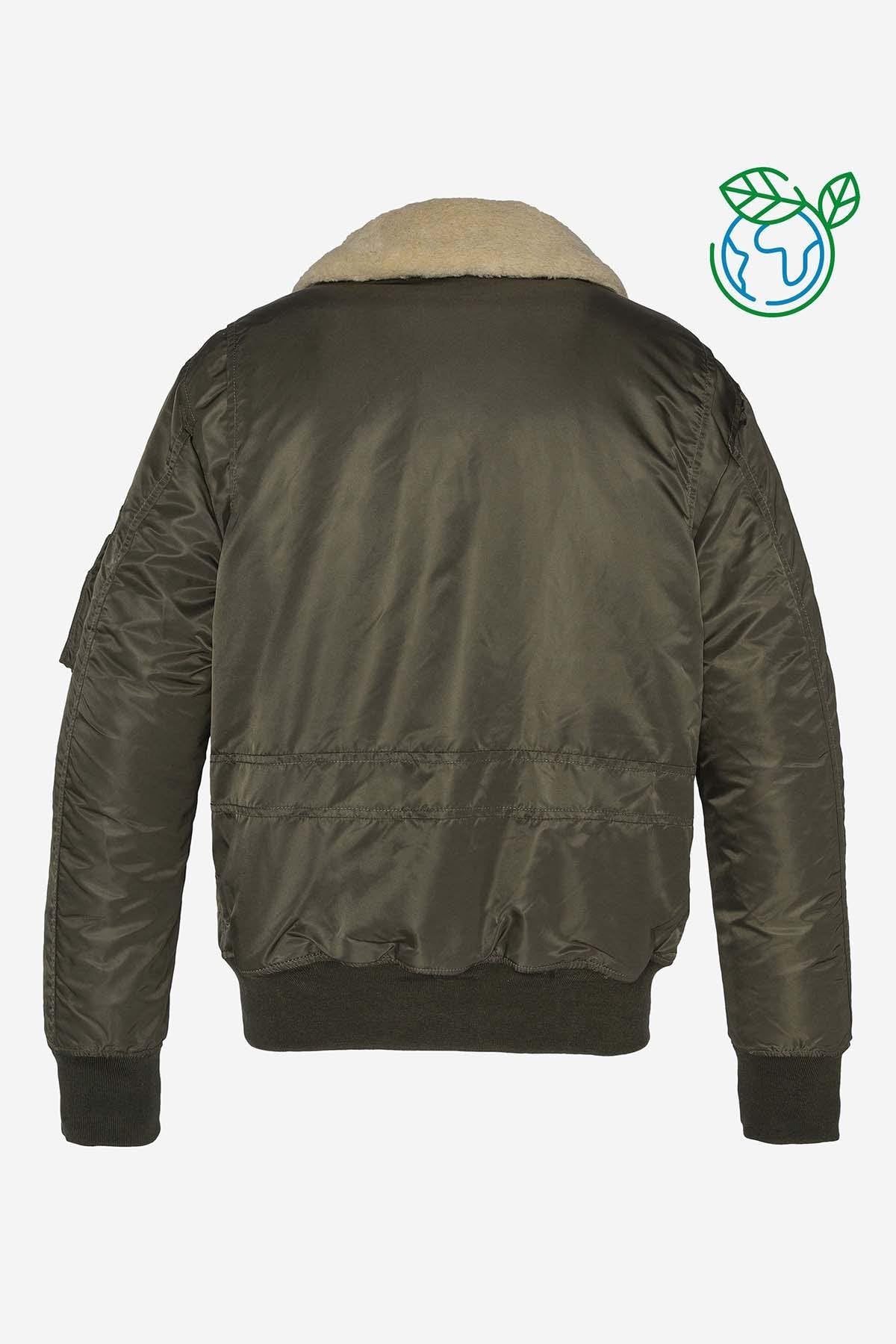 Khaki recycled nylon bomber jacket with removable collar - Image n°2