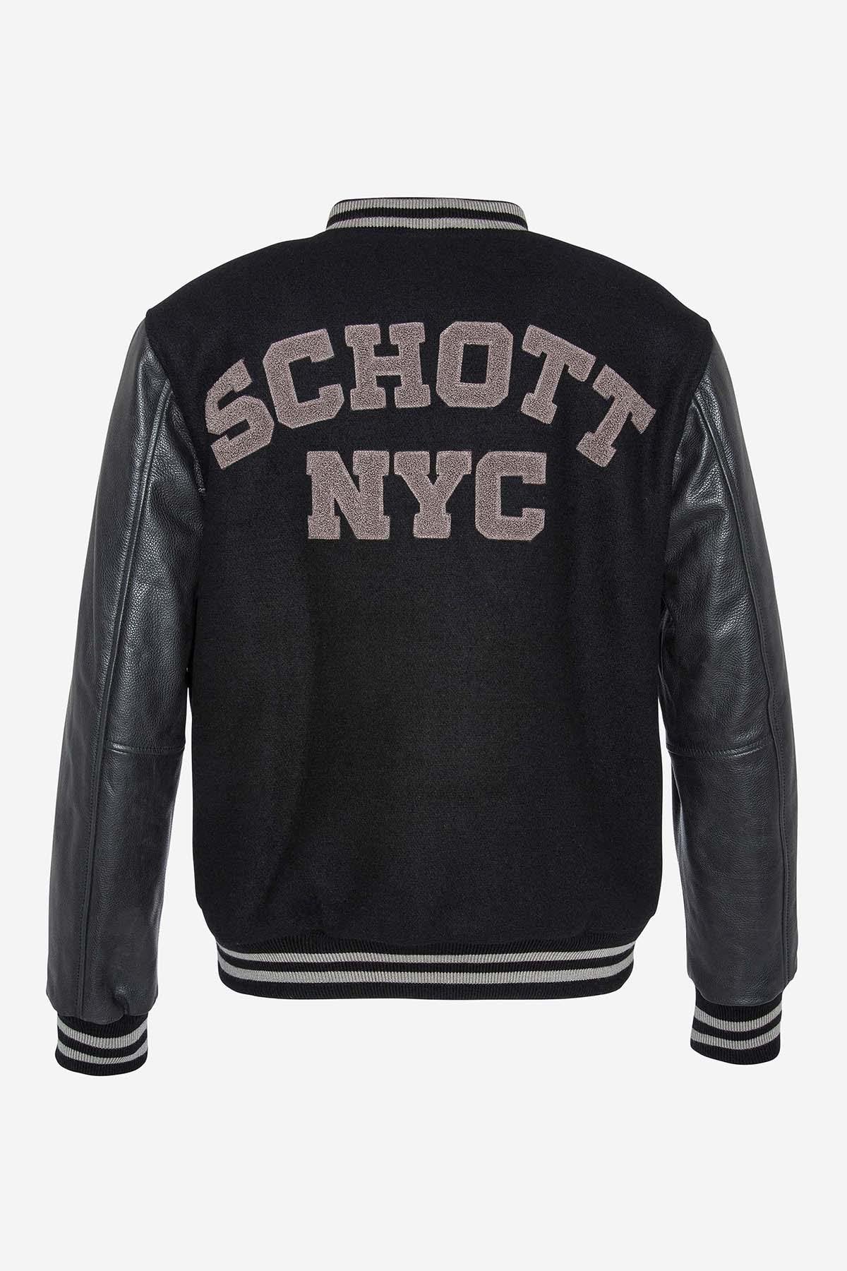 Black varsity jacket in cowhide and wool - Image n°1