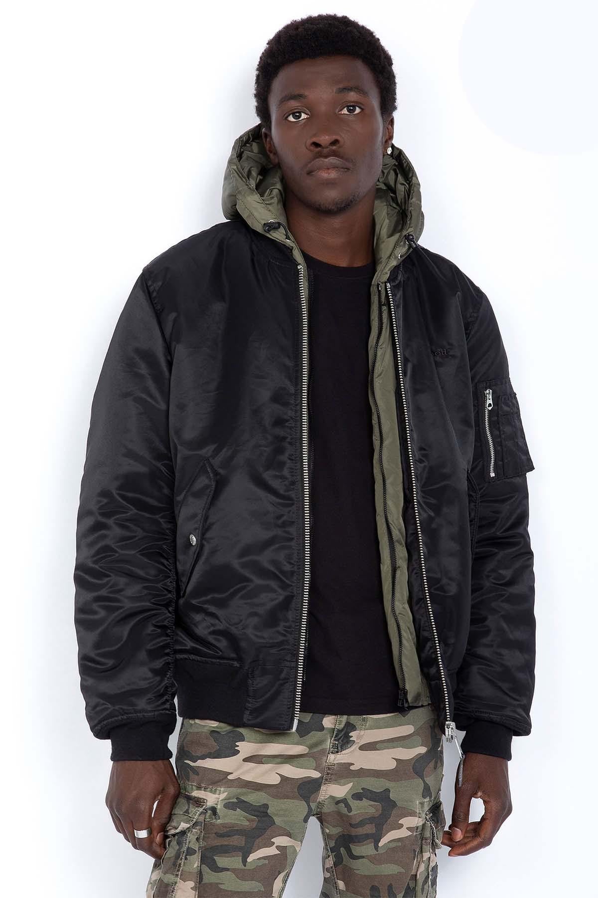 Black MA-1 bomber jacket in recycled nylon - Image n°1