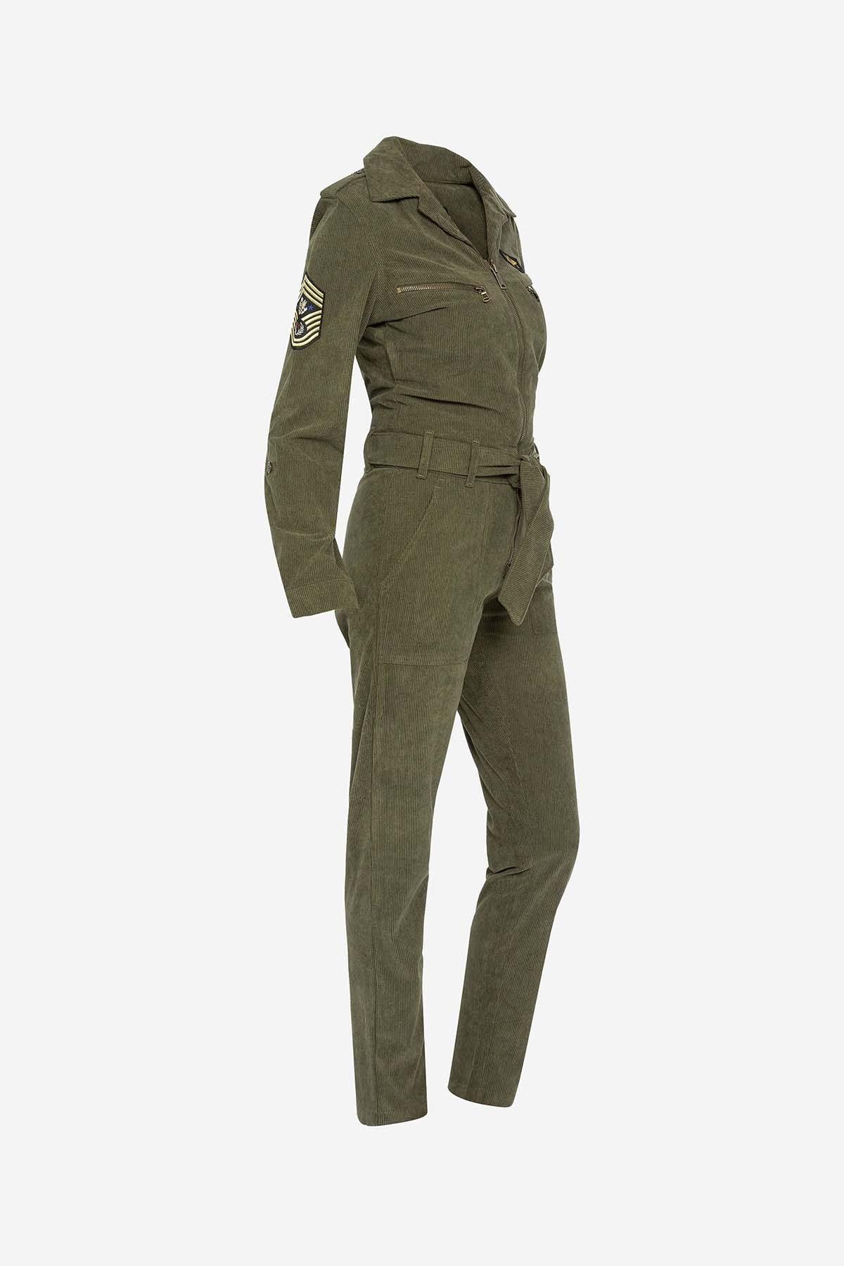 Badged khaki army jumpsuit - Image n°3