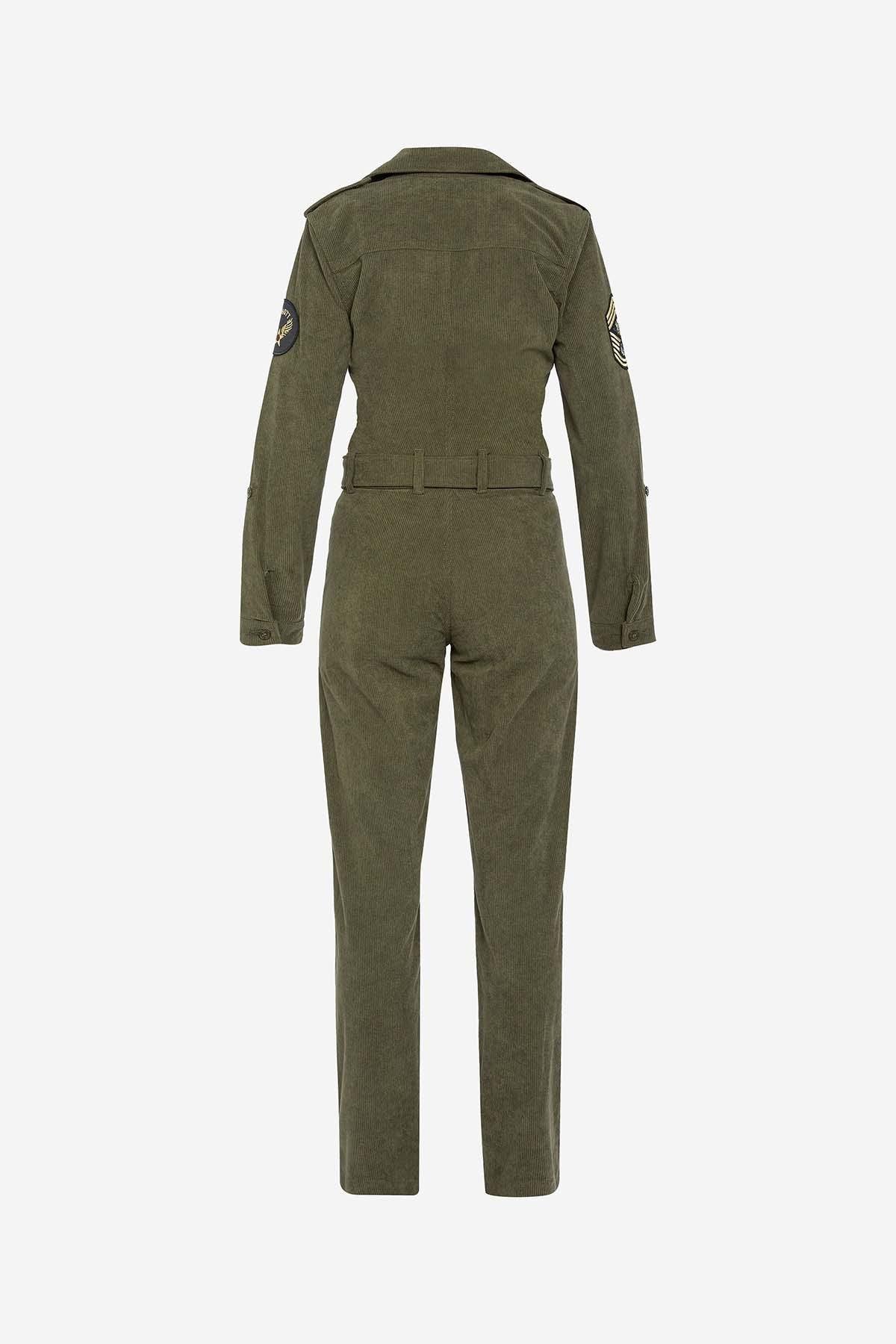 Badged khaki army jumpsuit - Image n°4