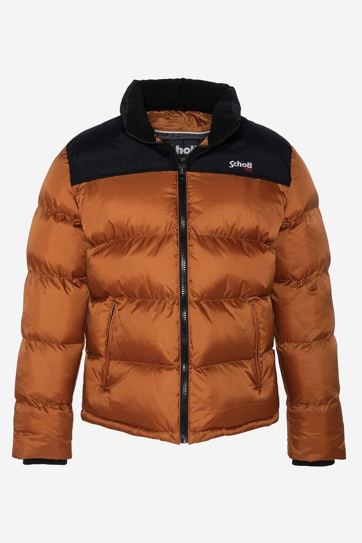 Two-tone rust and black down jacket - Image n°1