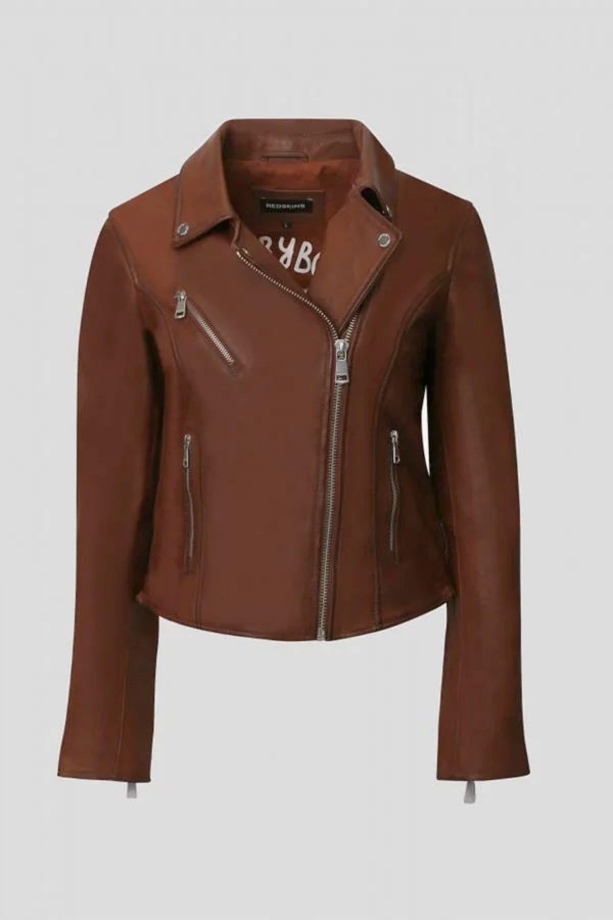 Short Biker Jacket in cognac leather - Image n°11