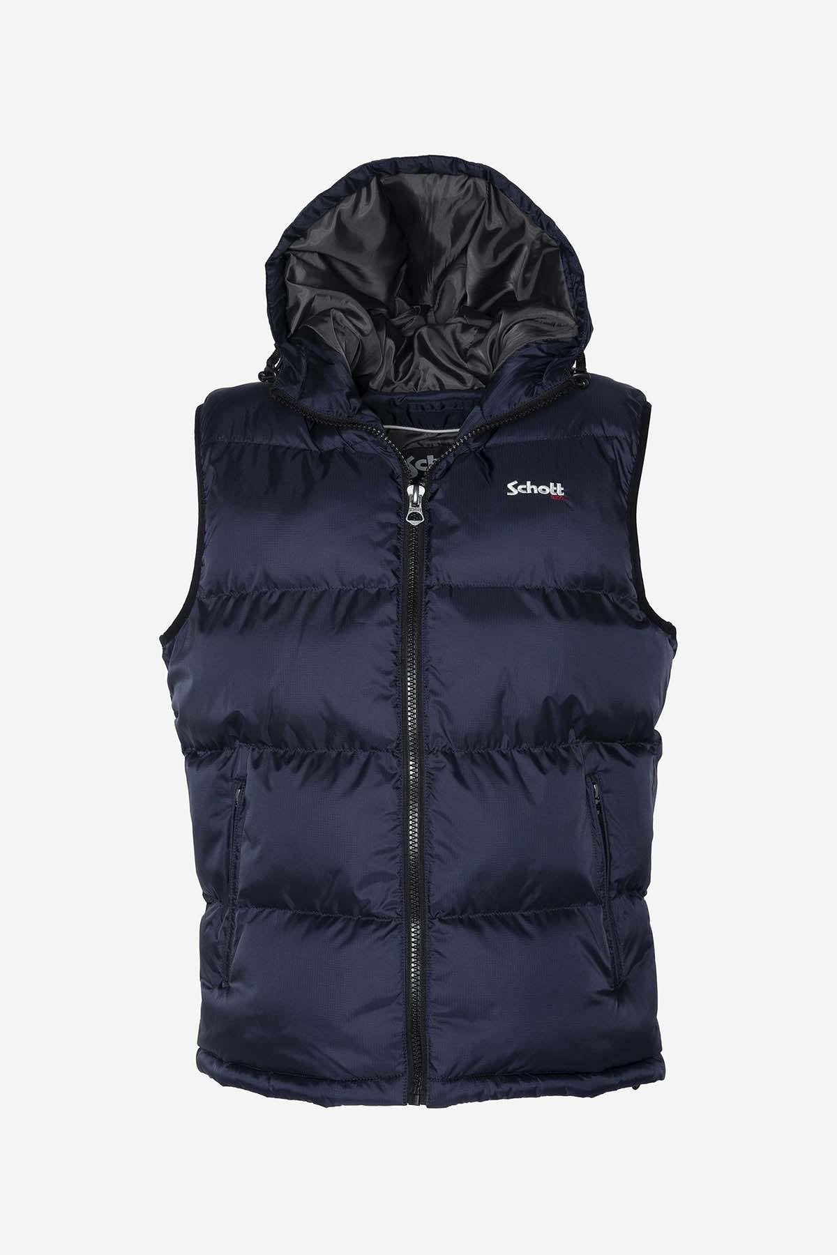 Navy blue hooded sleeveless down jacket - Image n°6