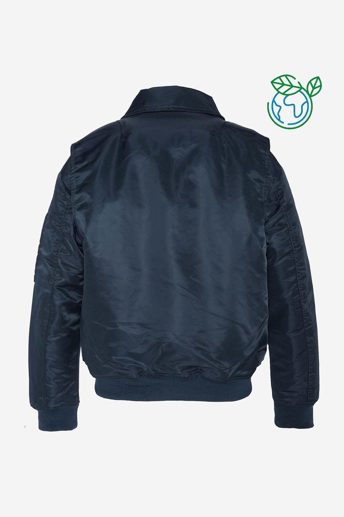 Navy blue recycled nylon bomber jacket - Image n°2