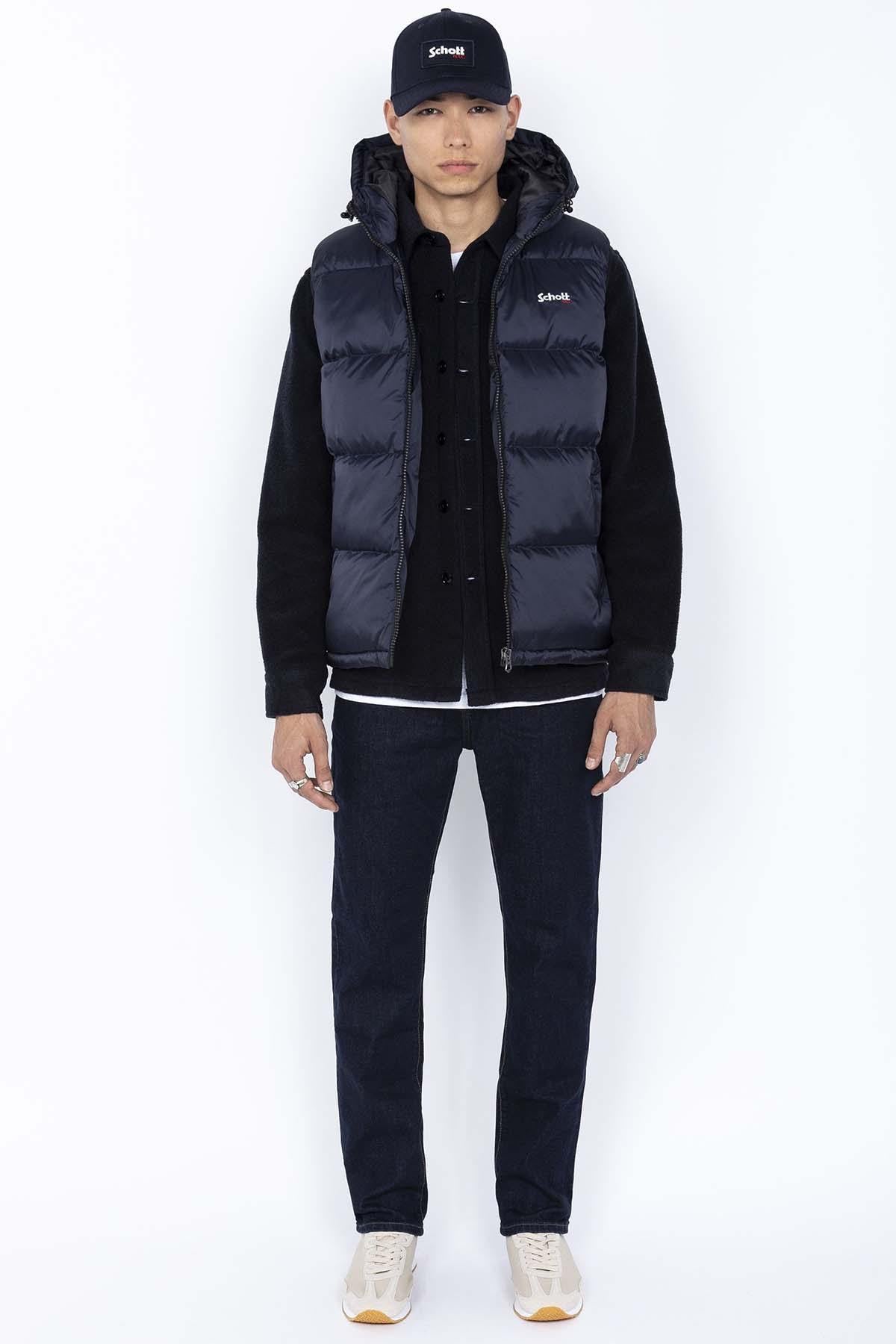 Navy blue hooded sleeveless down jacket - Image n°2