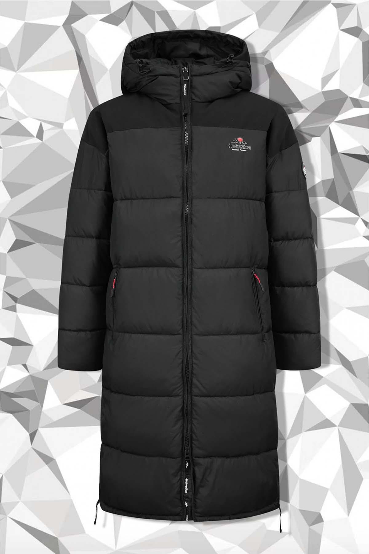 Long black padded down jacket - Image n°6