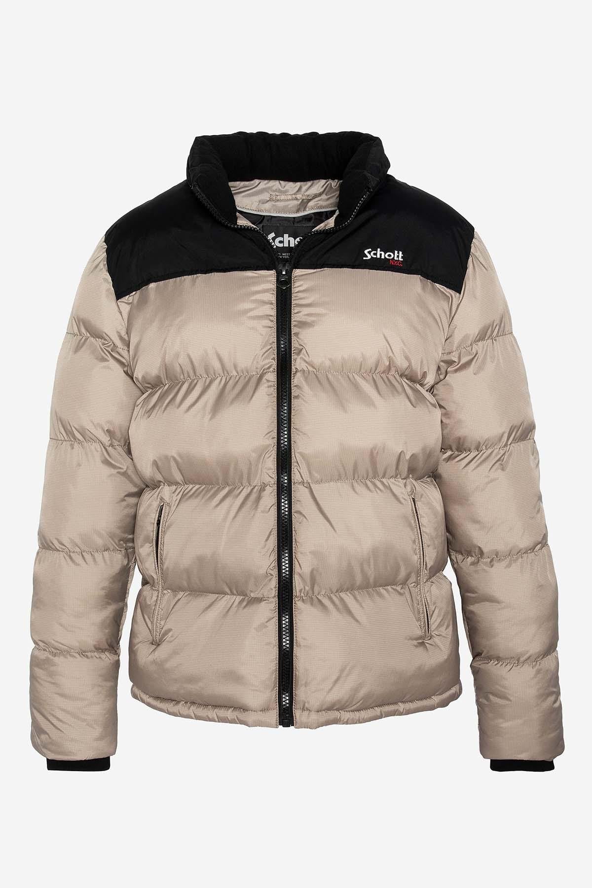 Two-tone beige and black down jacket - Image n°7