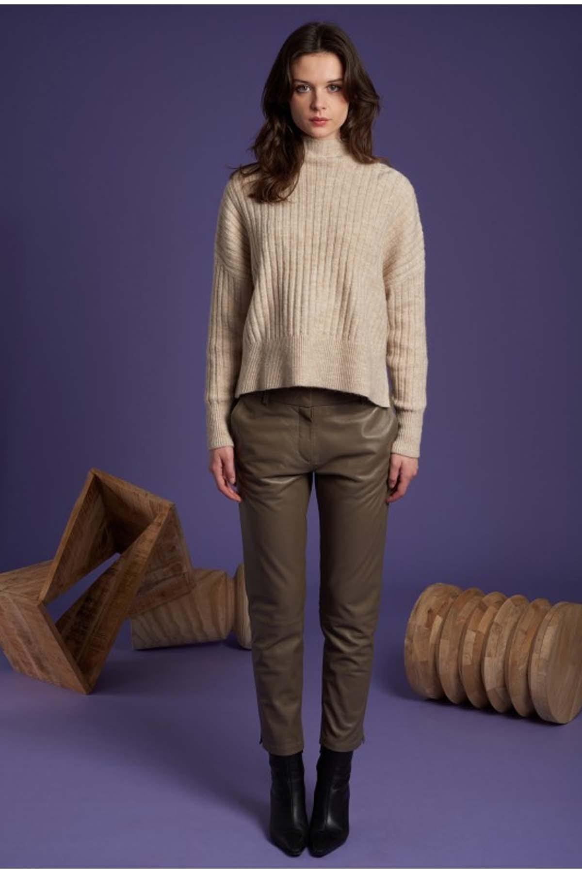 7/8 cigarette pants in beige sheep leather - Image n°6