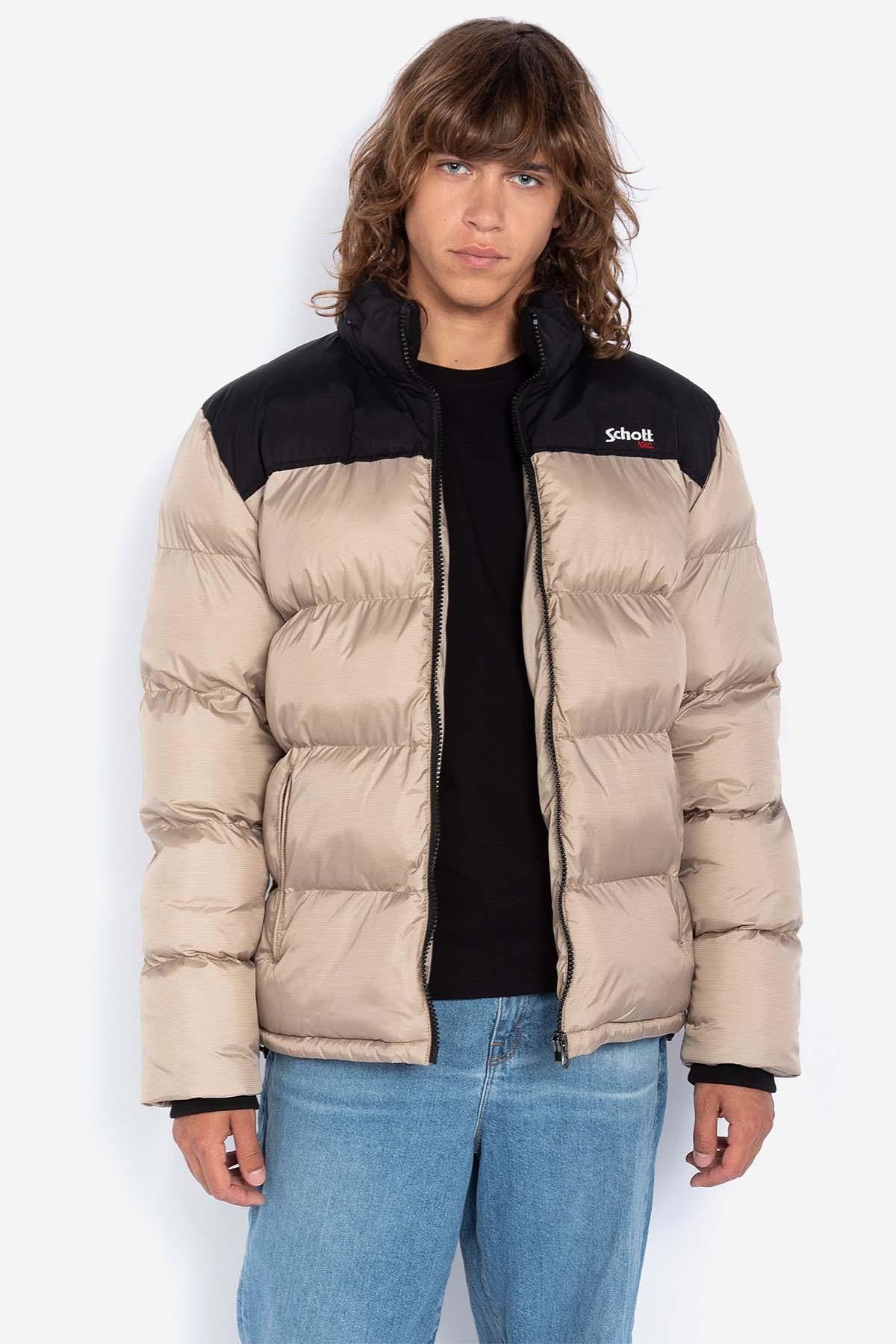 Two-tone beige and black down jacket - Image n°4