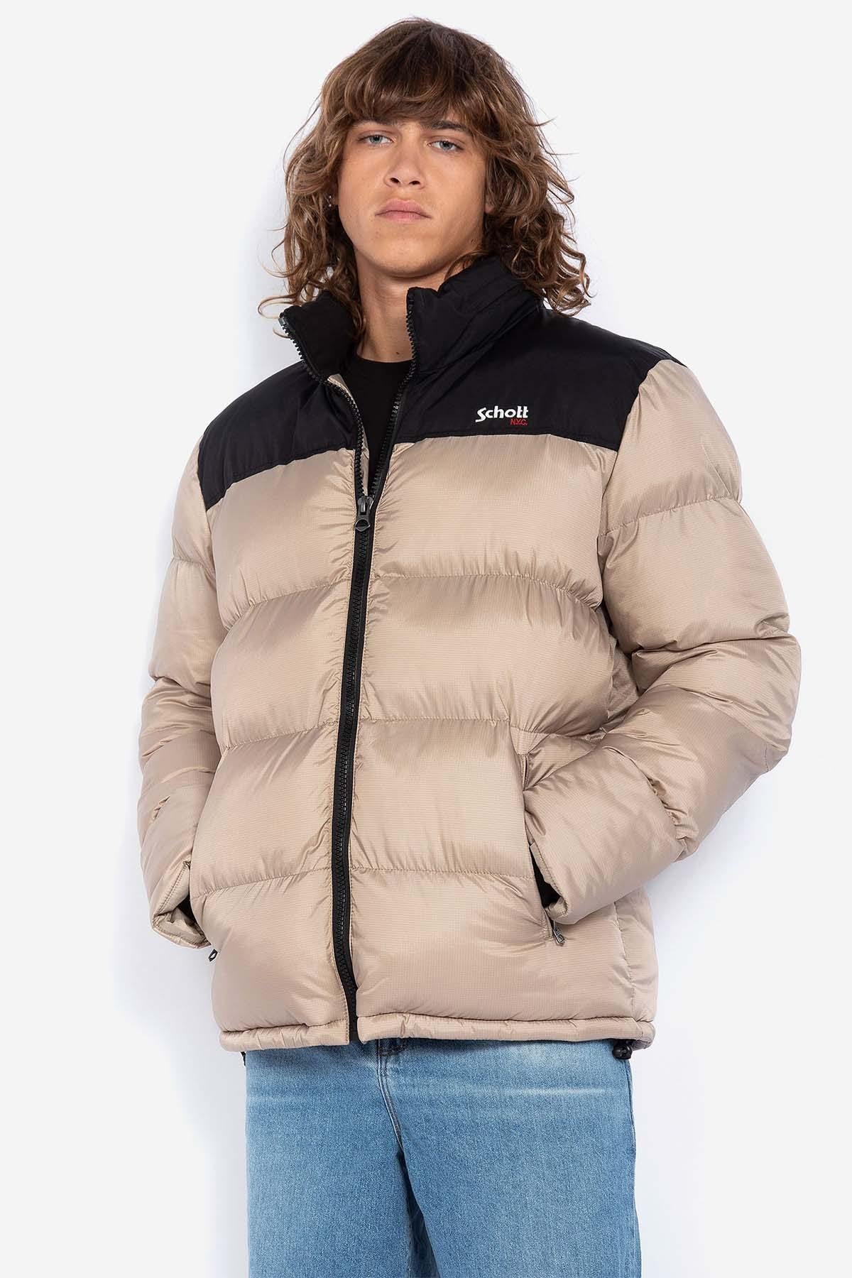 Two-tone beige and black down jacket - Image n°1