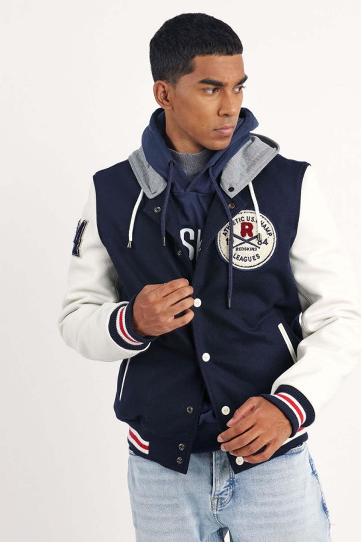 Two-tone blue and white varsity teddy - Image n°1