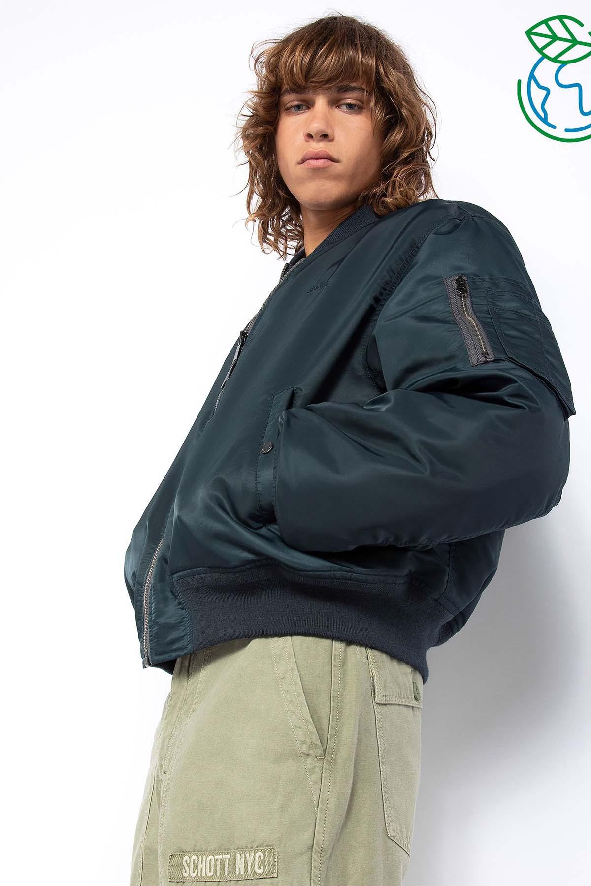 Navy blue MA-1 bomber jacket in recycled nylon - Image n°1