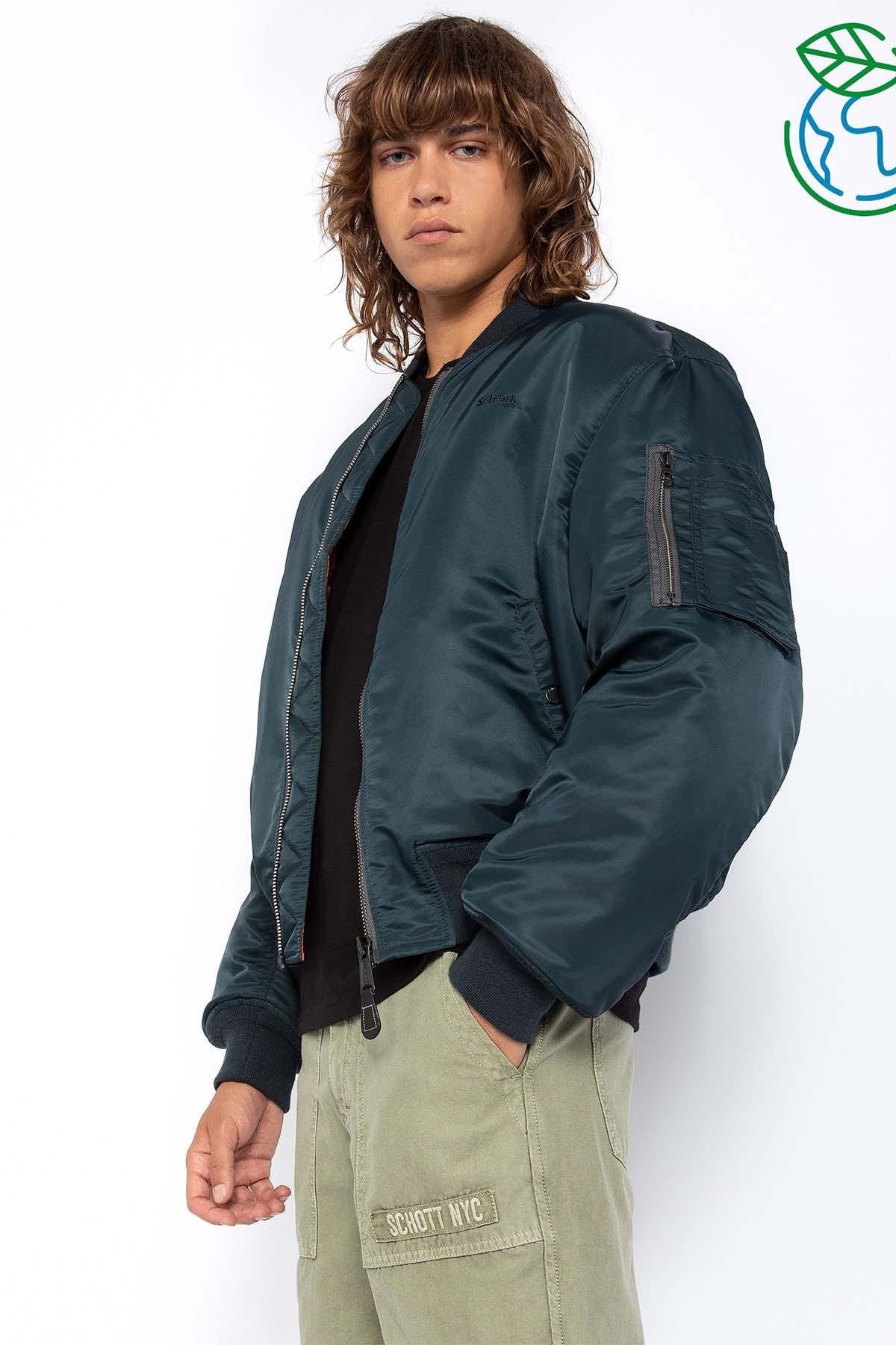 Navy blue MA-1 bomber jacket in recycled nylon - Image n°4