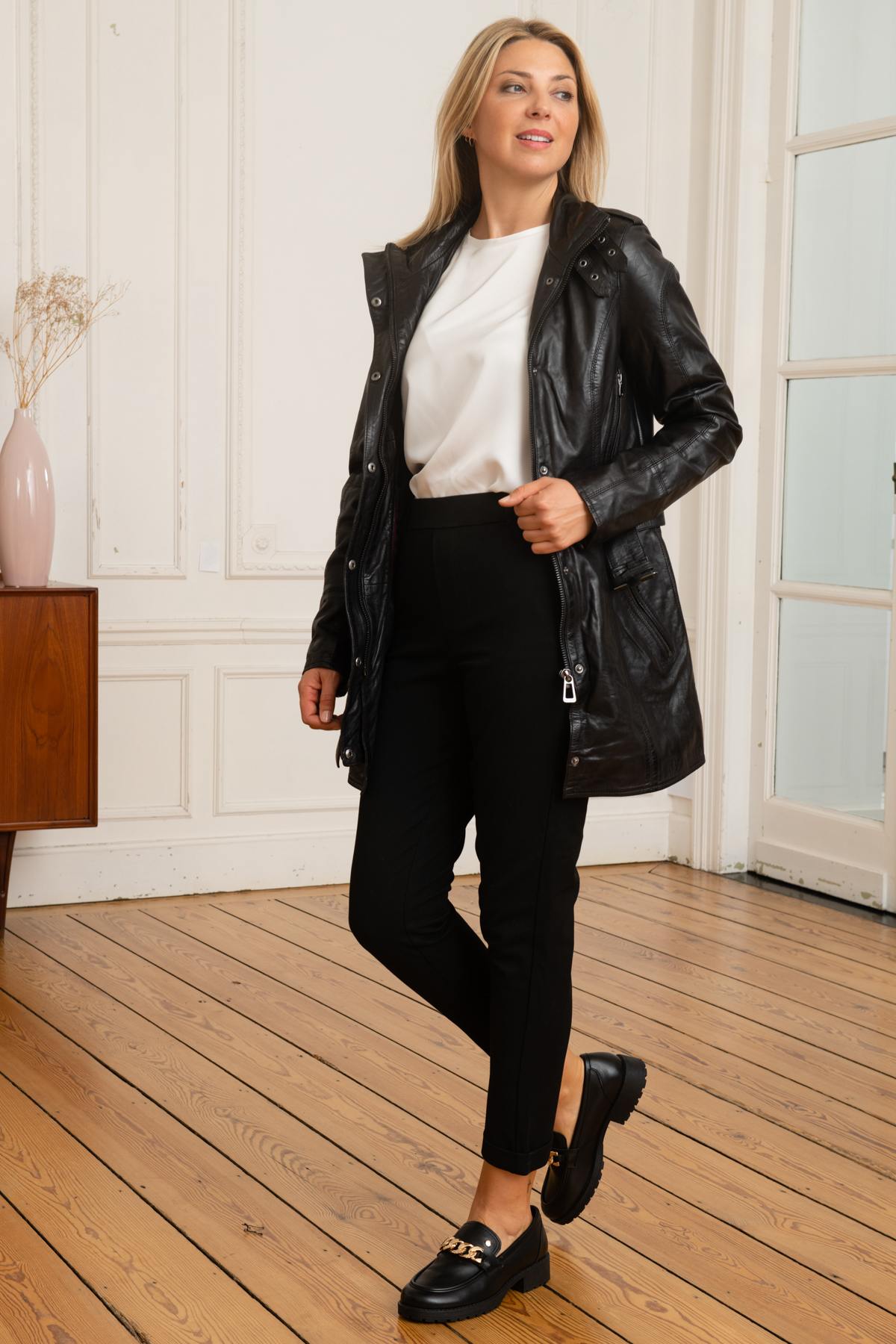 Jacket with black leather belt - Image n°3