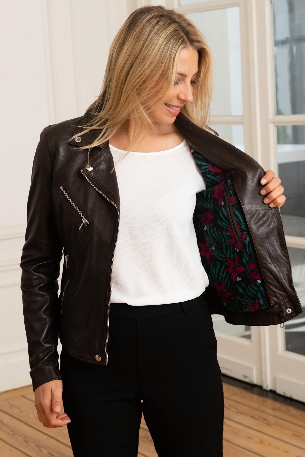 Women's dark brown Biker Jacket - Image n°3