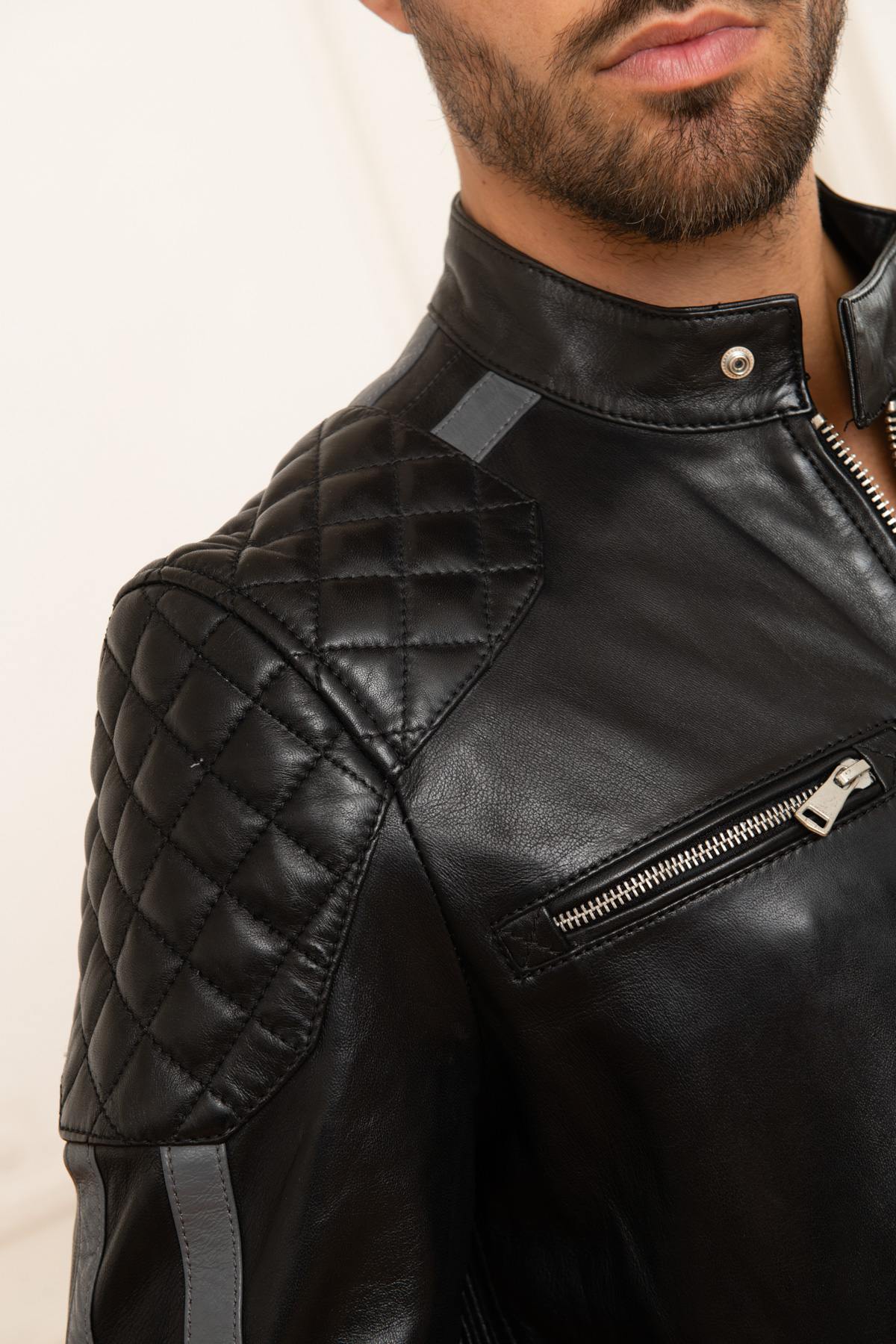 Black racer-style leather jacket - Image n°7