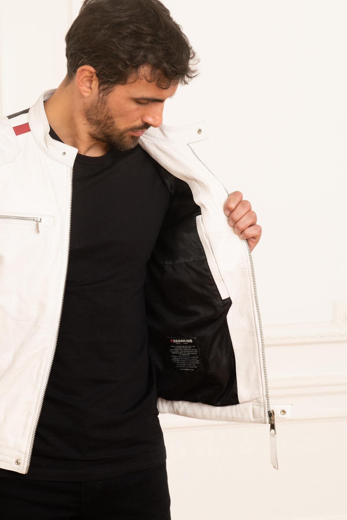 White leather jacket with racing sport stripes - Image n°4