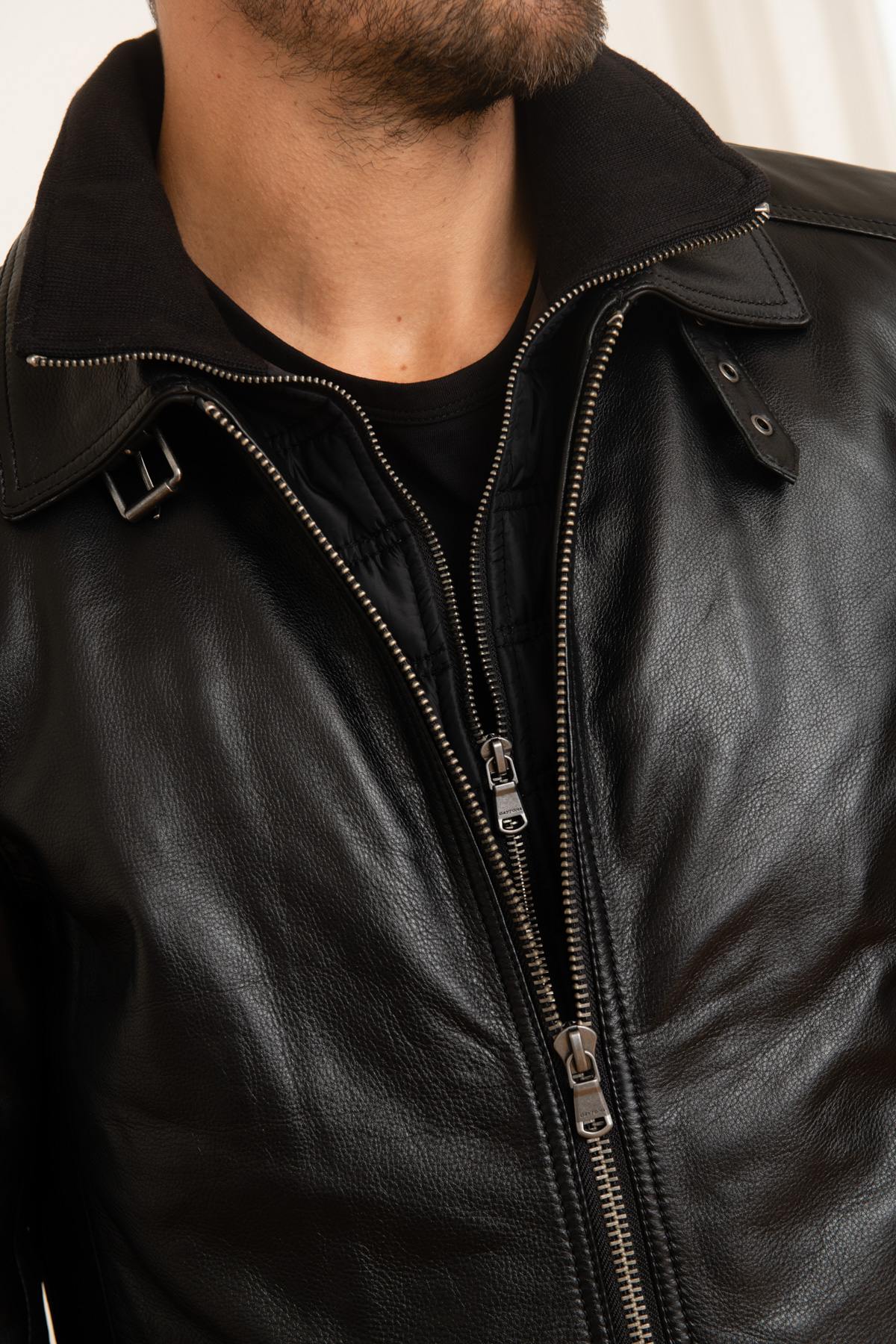 Black leather jacket with facing - Image n°6